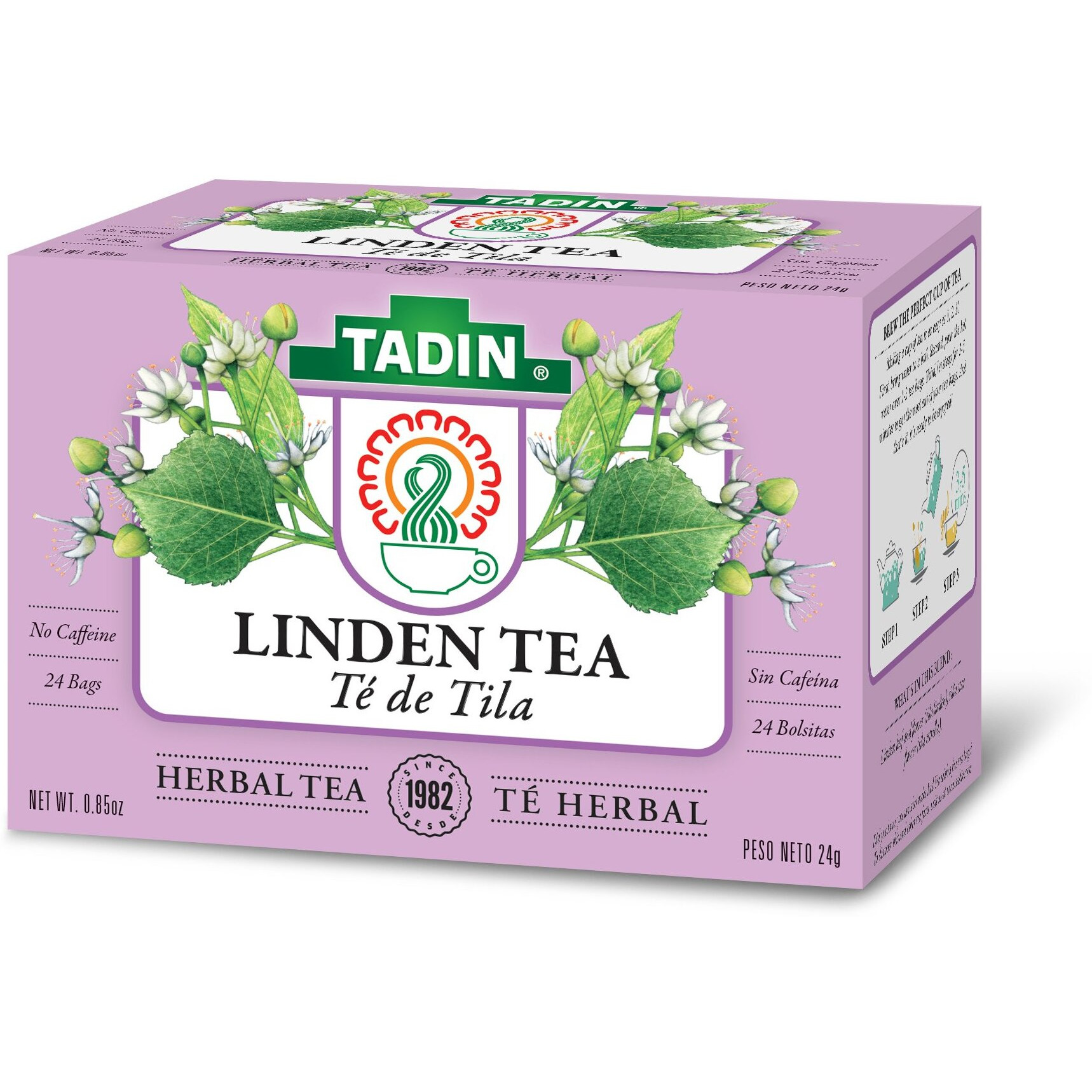 Tadin Linden Herbal Tea, Caffeine Free, 24 Tea Bag Per Box, Pack Of 6 Boxes Total