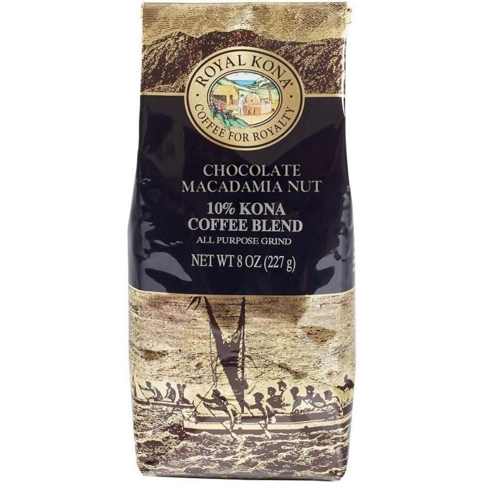 Royal Kona 10% Kona Coffee Blend, Chocolate Macadamia Flavor - Ground, 8 Ounce Bag