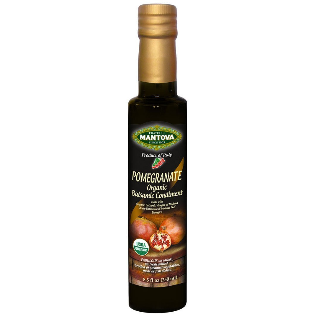 Mantova Organic Pomegranate Balsamic Vinegar Of Modena, Perfect For Salad Dressing, Pasta Salad, Ice Cream And Cocktails, 8.5 Oz