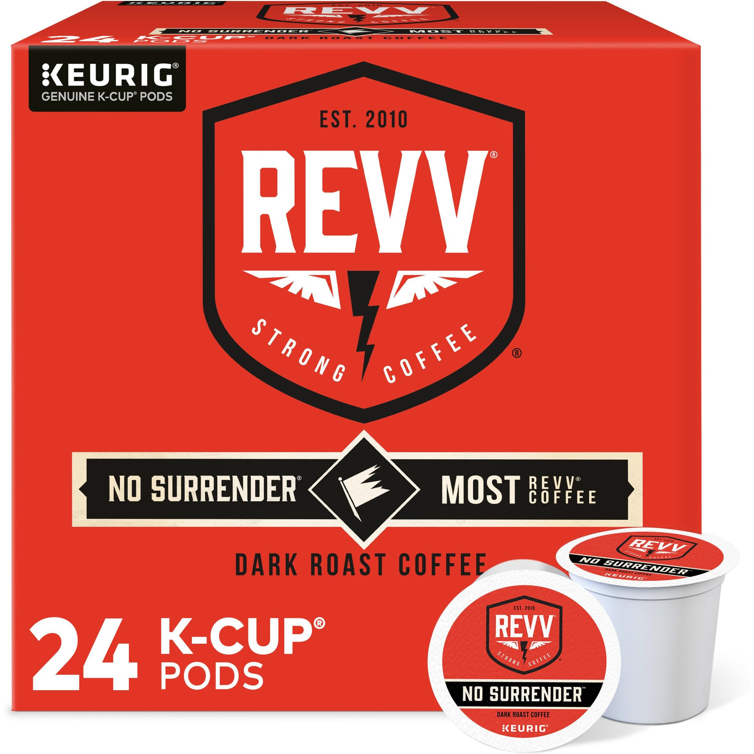 Revv No Surrender, Single-Serve Keurig K-Cup Pods, Dark Roast Coffee, 24 Count