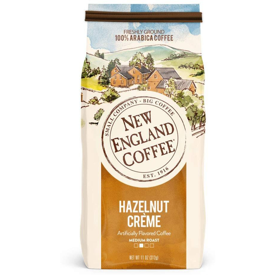 New England Coffee Hazelnut Creme, Medium Roast Ground Coffee, 11 Ounce (1 Count) Bag