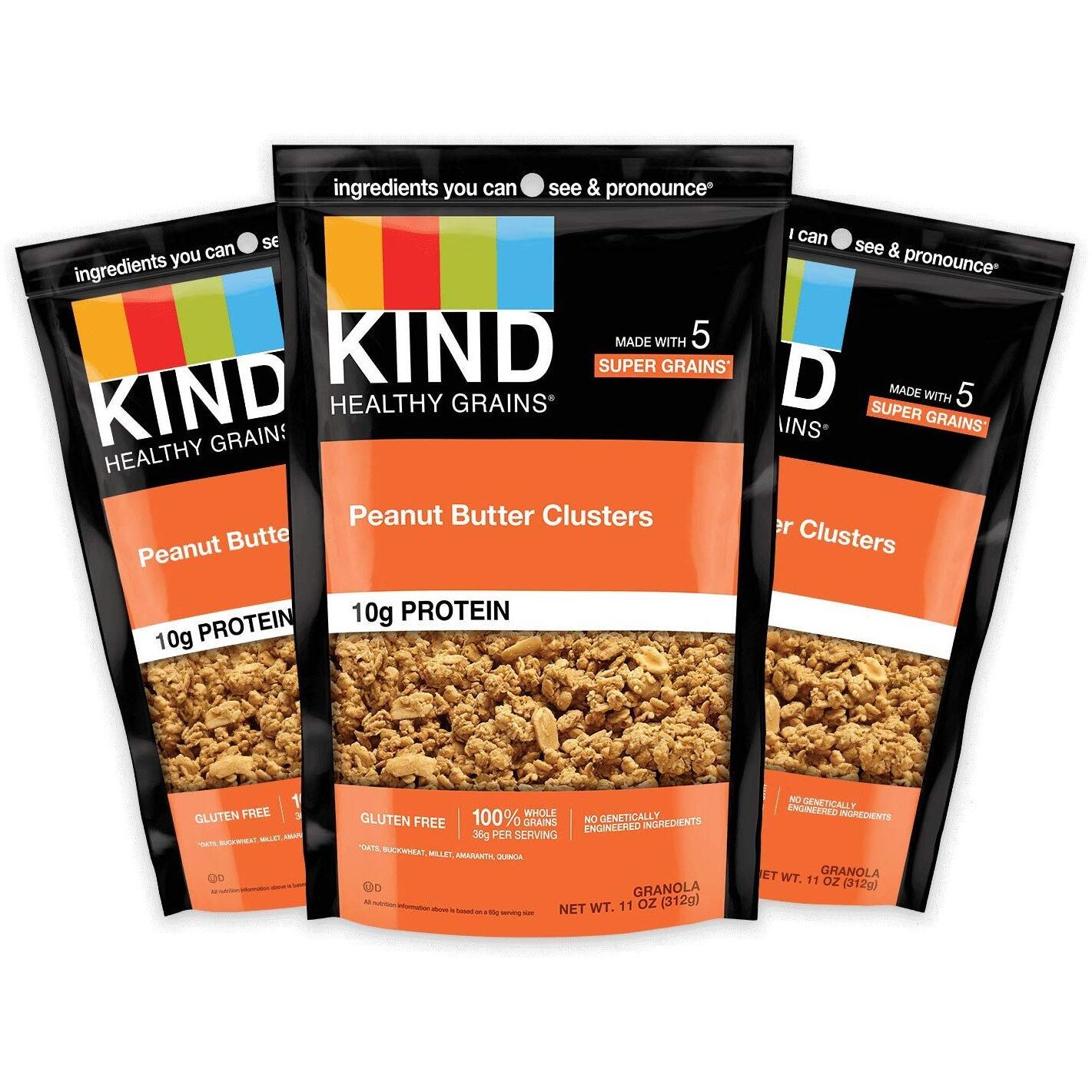Kind Healthy Grains Granola, Healthy Snack, Peanut Butter Granola Clusters, 10G Protein, Snack Mix 11 Oz (3 Pack)