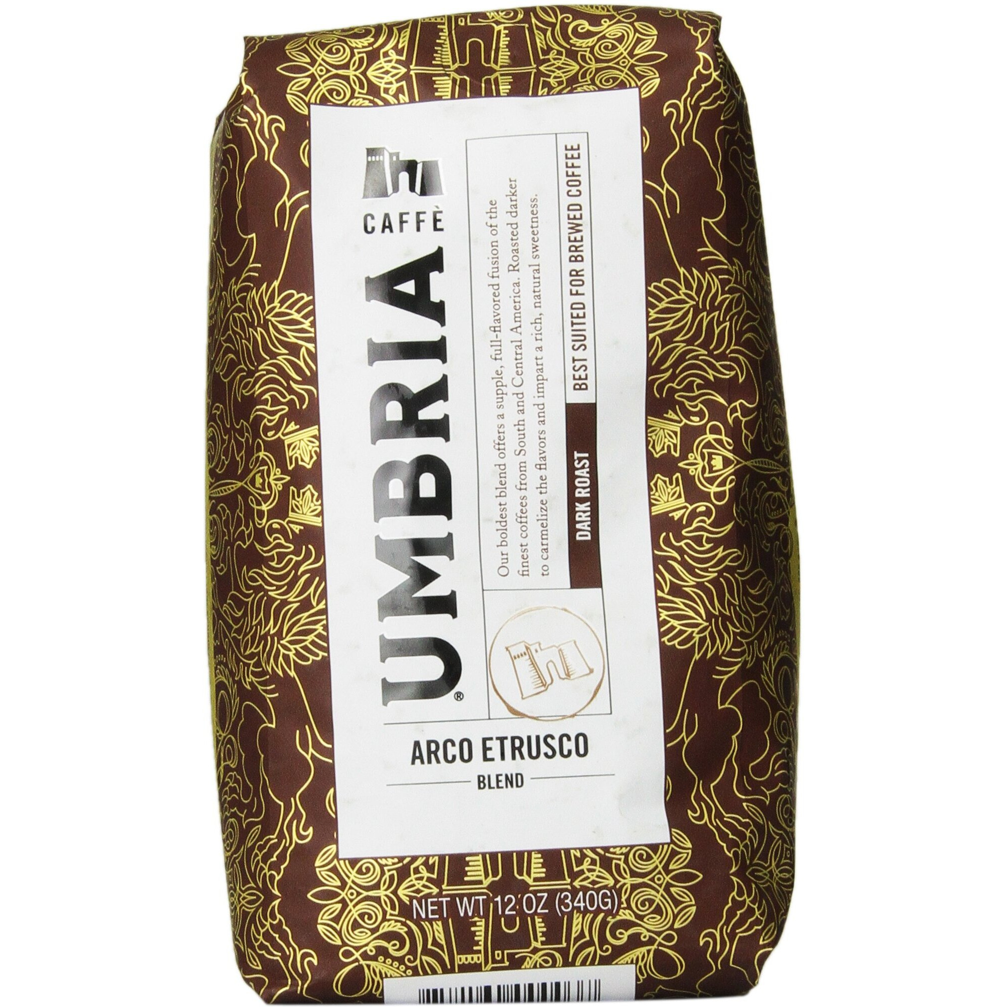 Caffe Umbria Fresh Seattle Whole Bean Roasted Coffee, Arco Etrusco Blend Dark Roast, 12 Oz. Bag