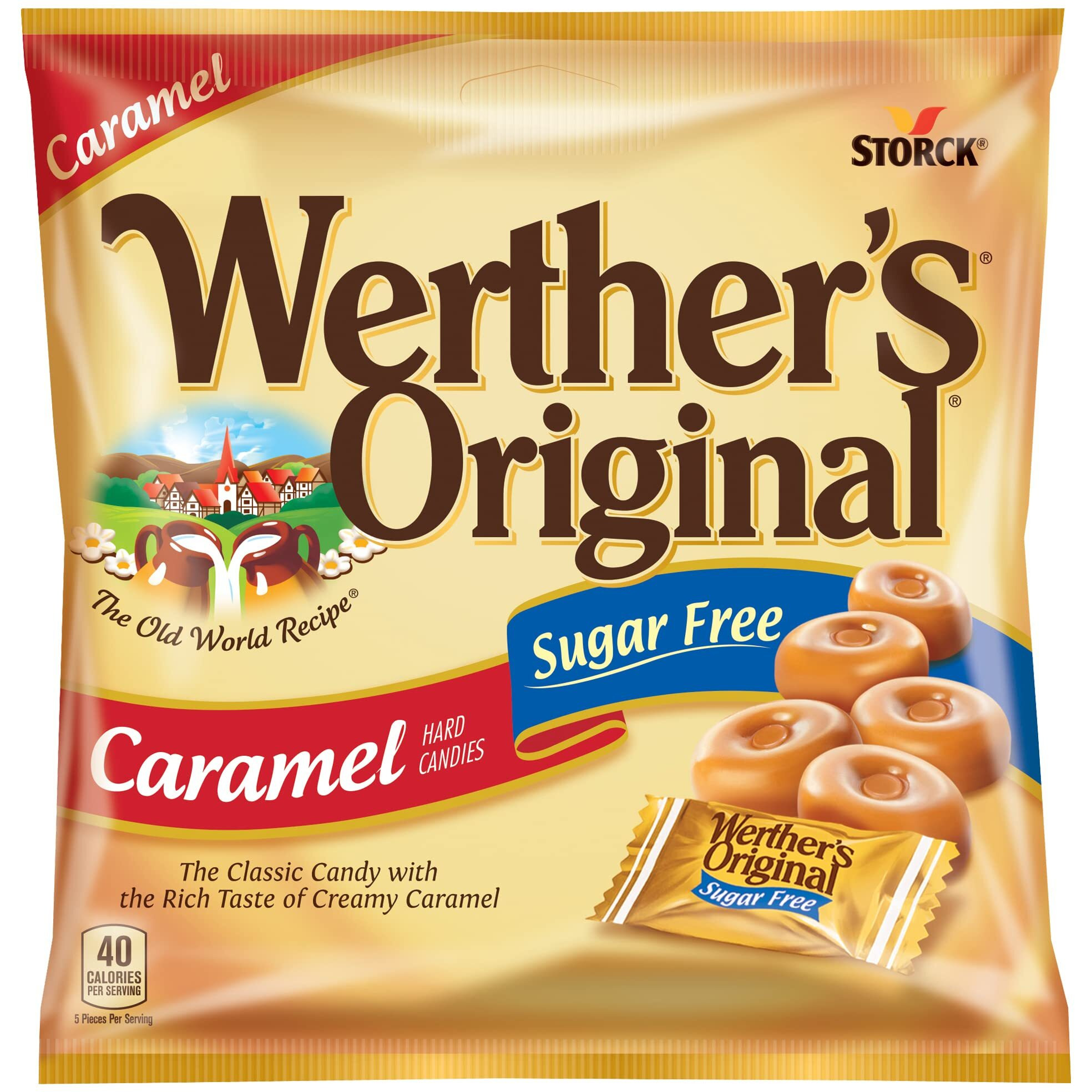 Werther's Original Hard Sugar Free Caramel Candy, 1.46 Oz Bags (Pack Of 12)