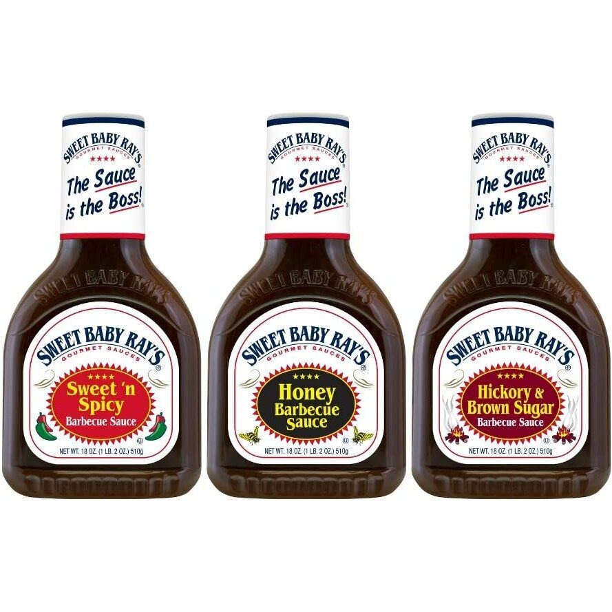 Sweet Baby Ray's Variety Bbq Sauce Set - Honey, Hickory, And Sweet 'N Spicy - 18 Oz Bottles - Pack Of 3 For Flavorful Grilling And Culinary Adventures Galore