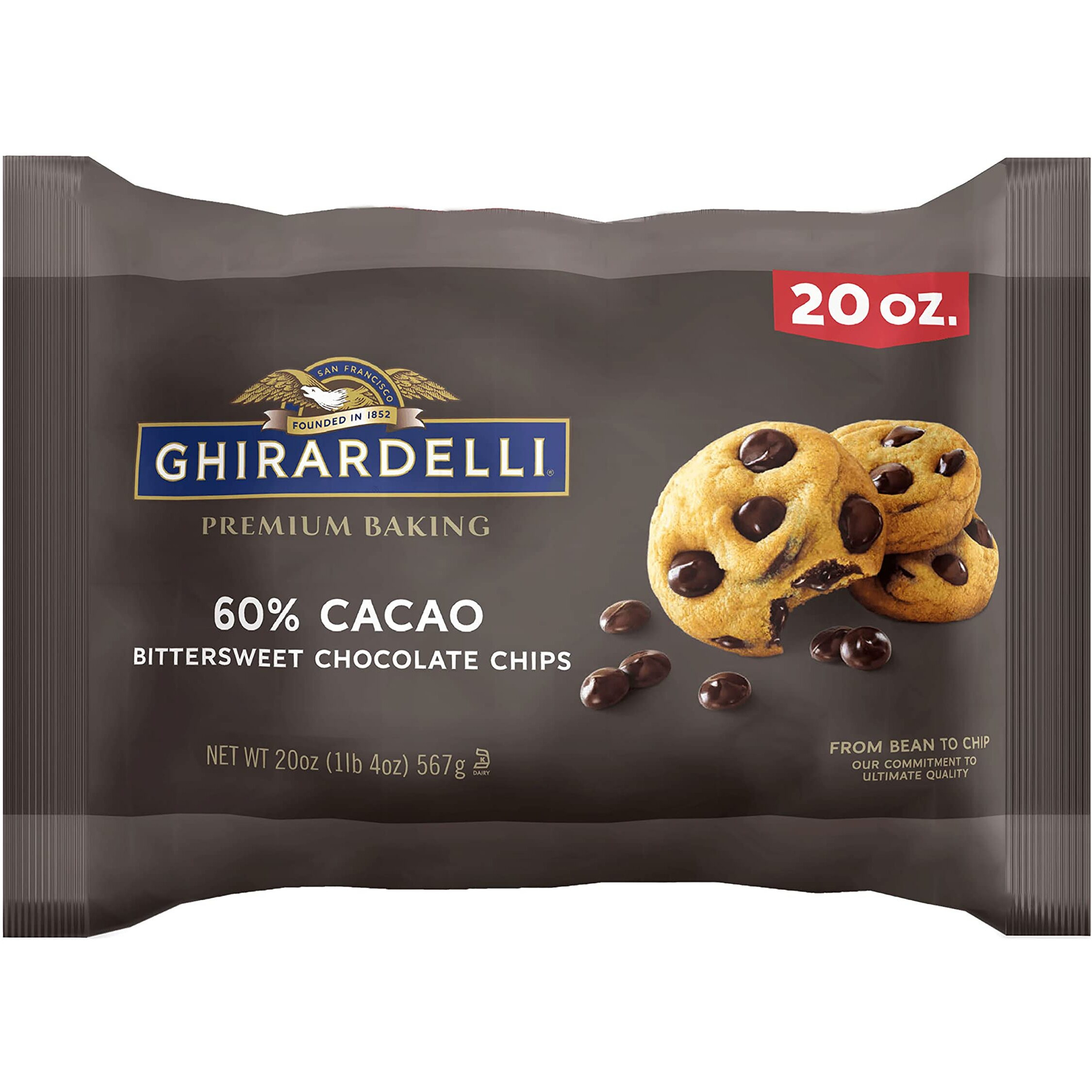 Ghirardelli 60% Cacao Bittersweet Chocolate Premium Baking Chips, Chocolate Chips For Valentines Day Cookies, 20 Oz Bag