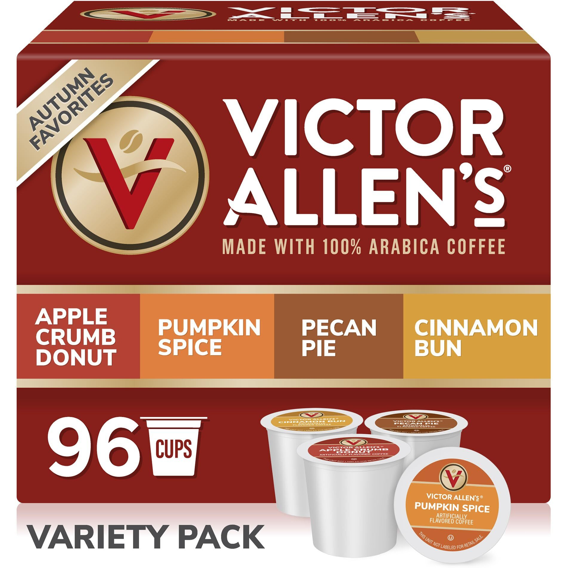 Victor Allen's Coffee Autumn Favorites Variety Pack, Medium Roast, 96 Count, Single Serve Coffee Pods For Keurig K-Cup Brewers