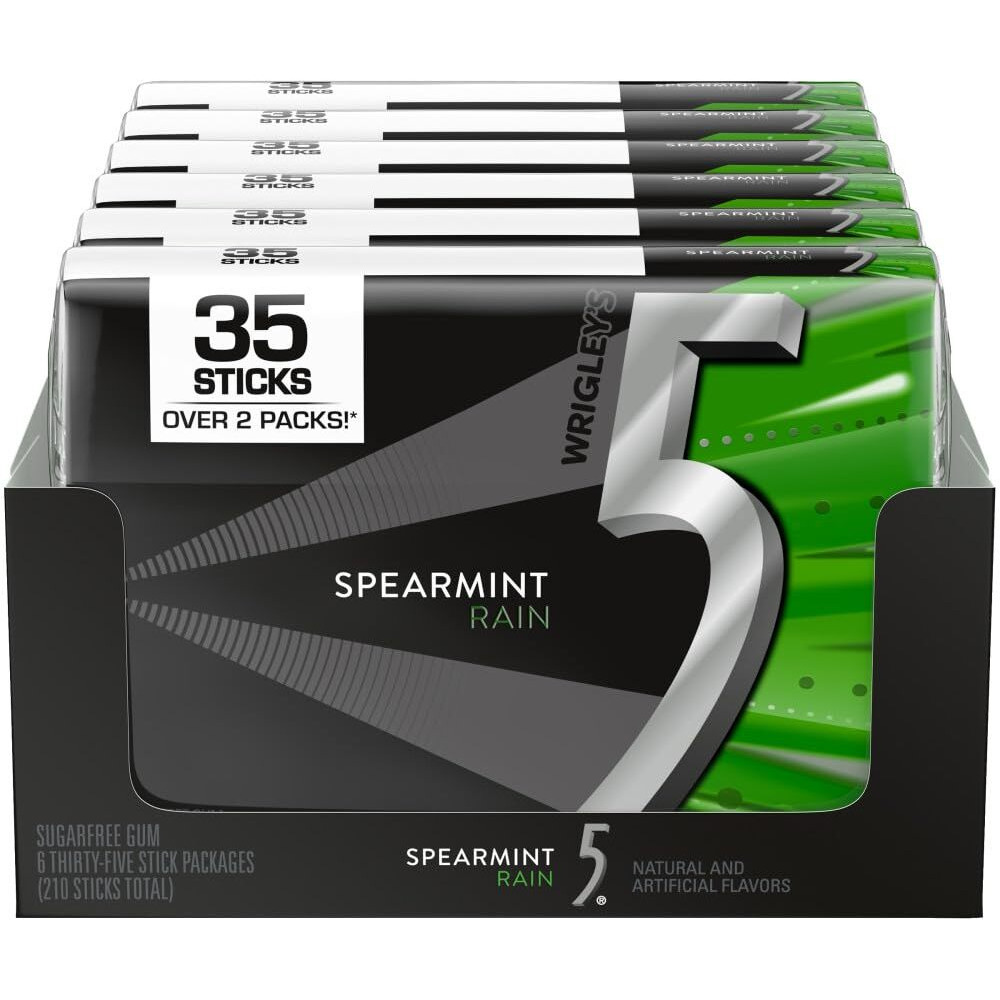 5 Gum Sugarfree Gum, Spearmint Rain, 35-Stick Pack (6 Packs Total) 35 Count