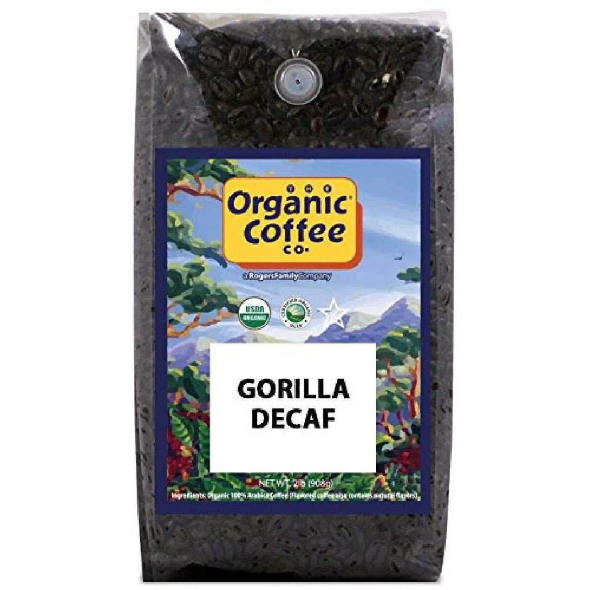 The Organic Coffee Co. Whole Bean Coffee - Gorilla Decaf (2Lb Bag), Medium Roast, Swiss Water Processed, Usda Organic