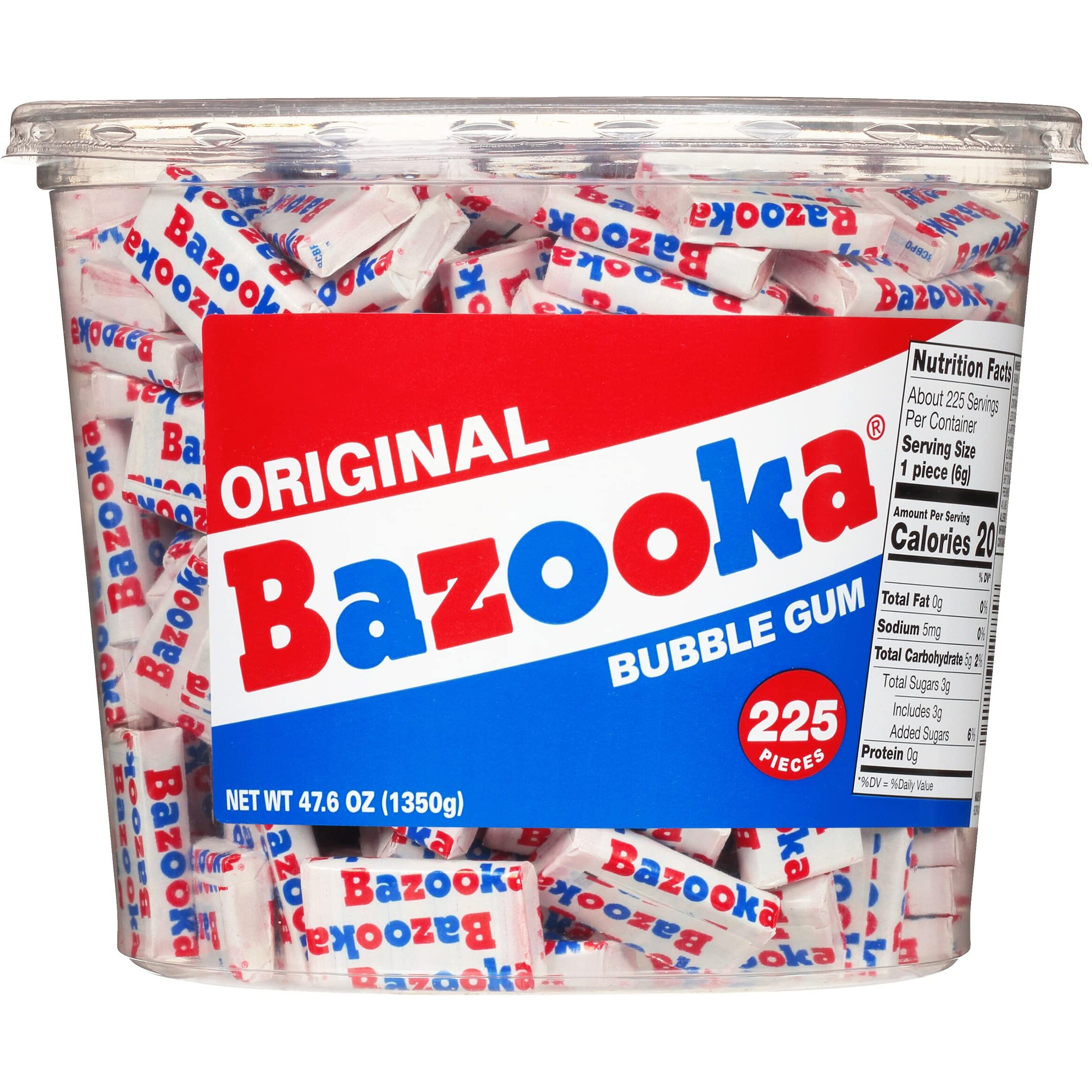 Bazooka Bubble Gum Valentine's Day 225 Count Individually Wrapped Pink Chewing Gum In Original Flavor - Bulk Bubble Gum Tub - Fun Old Fashioned Candy For Candy Valentines & Valentine's Day Gifts