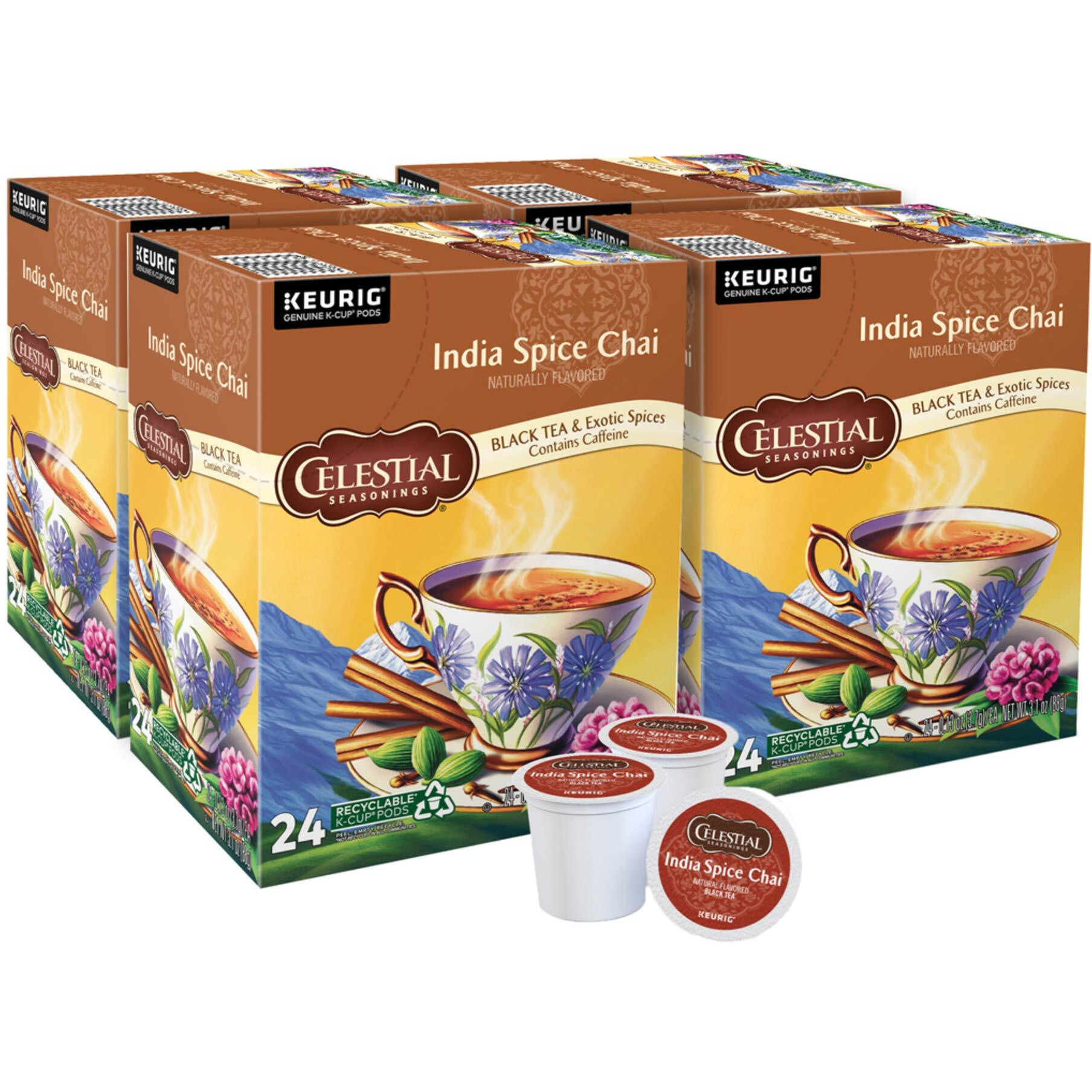 Celestial Seasonings India Spice Chai Black Tea, Single-Serve Keurig K-Cup Pods, 96 Count
