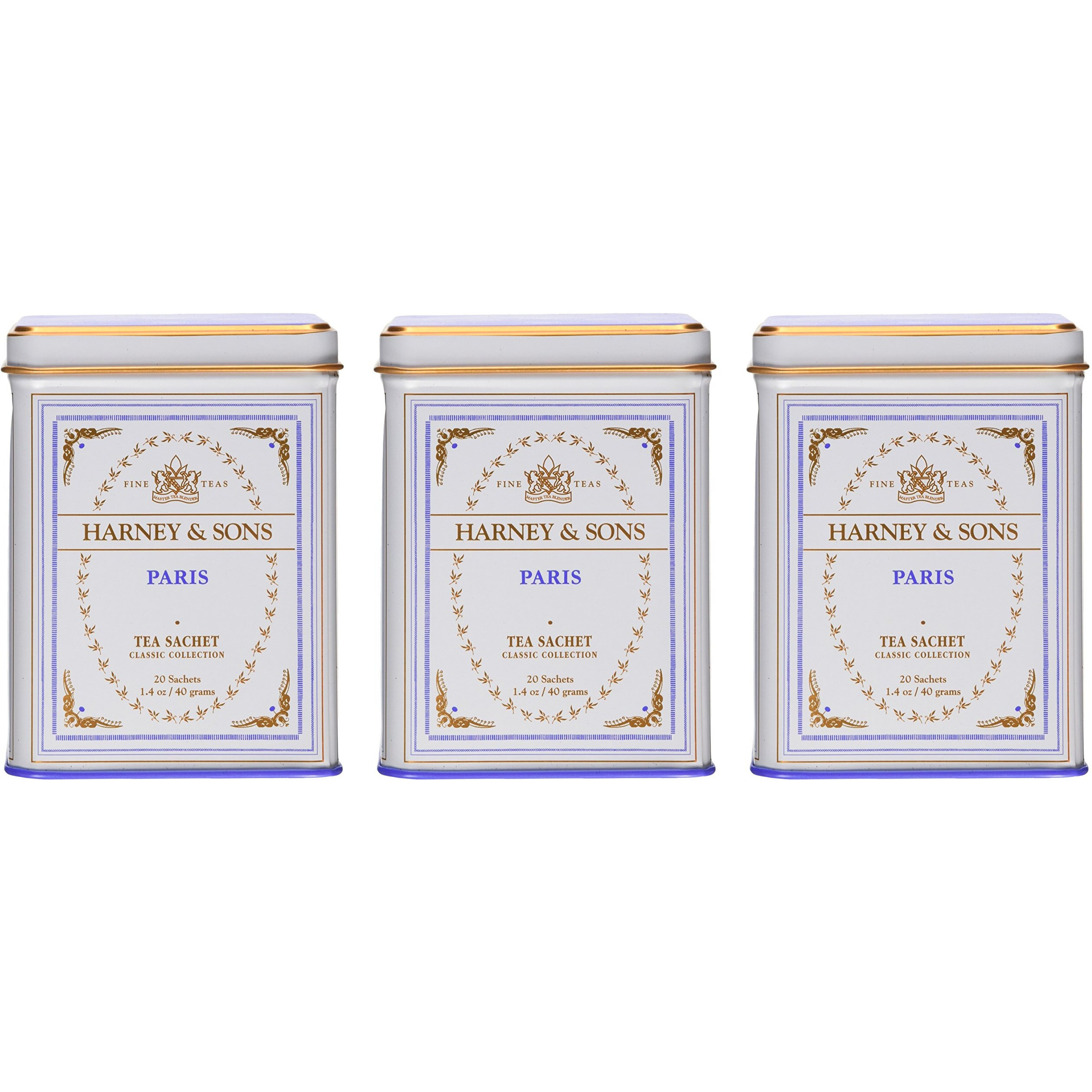 Harney & Sons Paris Black Tea Sachet Collection, All Natural - Classic Tin Of 20 Sachets, 1.4 Ounce 20 Count (Pack Of 3)