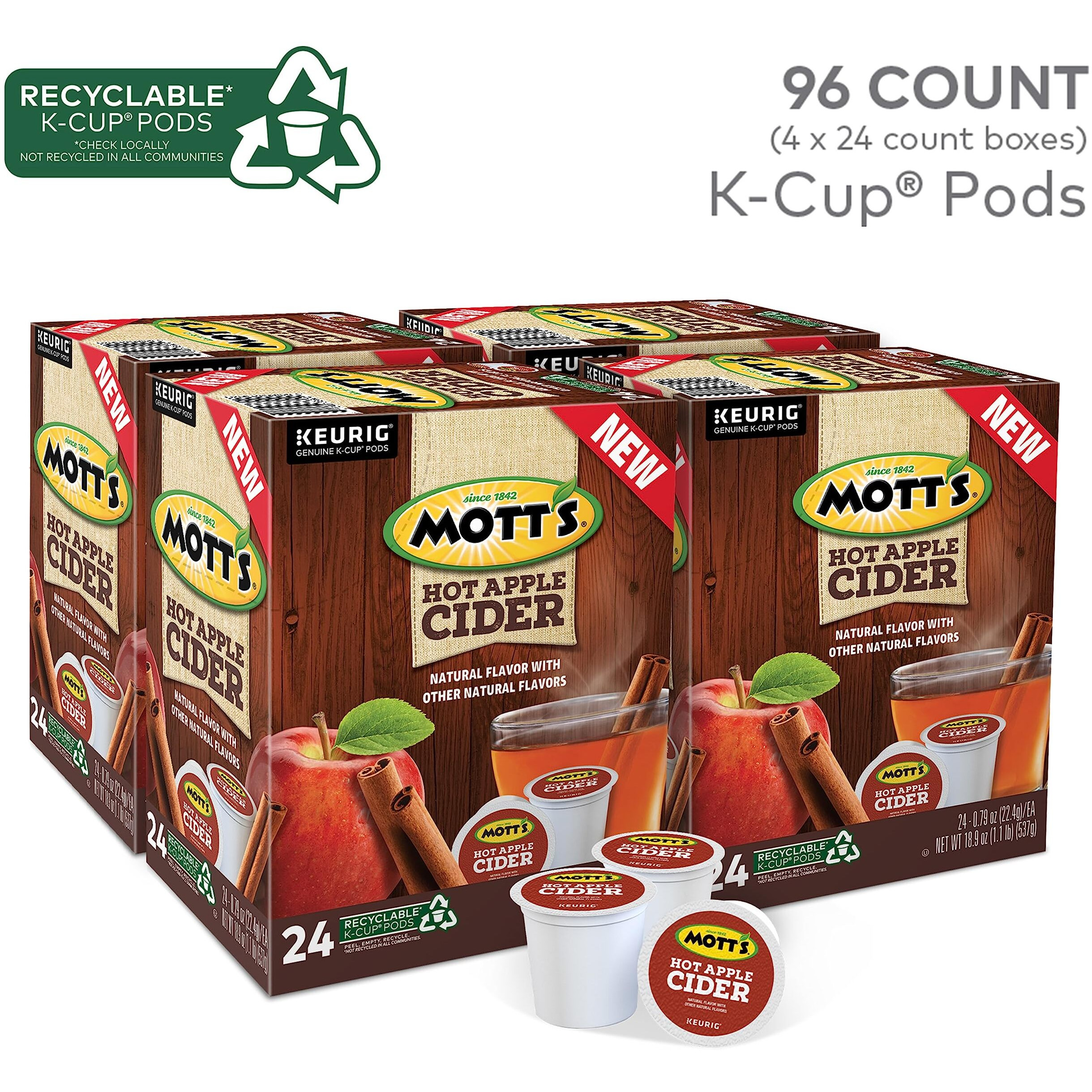 Mott's Apple Cider, Keurig Single-Serve K-Cup Pods, 96 Count (4 Packs Of 24)