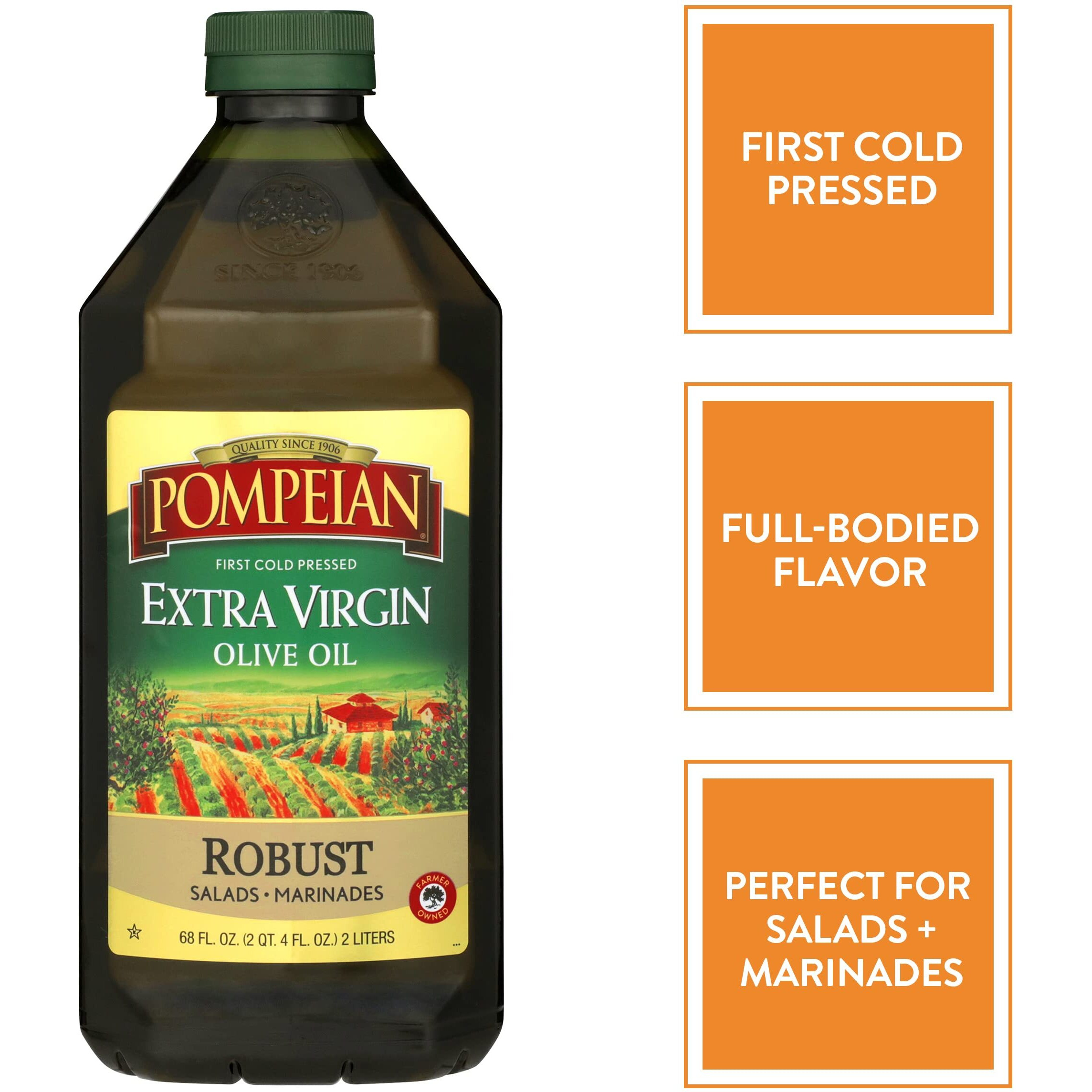 Pompeian Robust Extra Virgin Olive Oil, First Cold Pressed, Full-Bodied Flavor, Perfect For Salad Dressings & Marinades, 68 Fl. Oz.