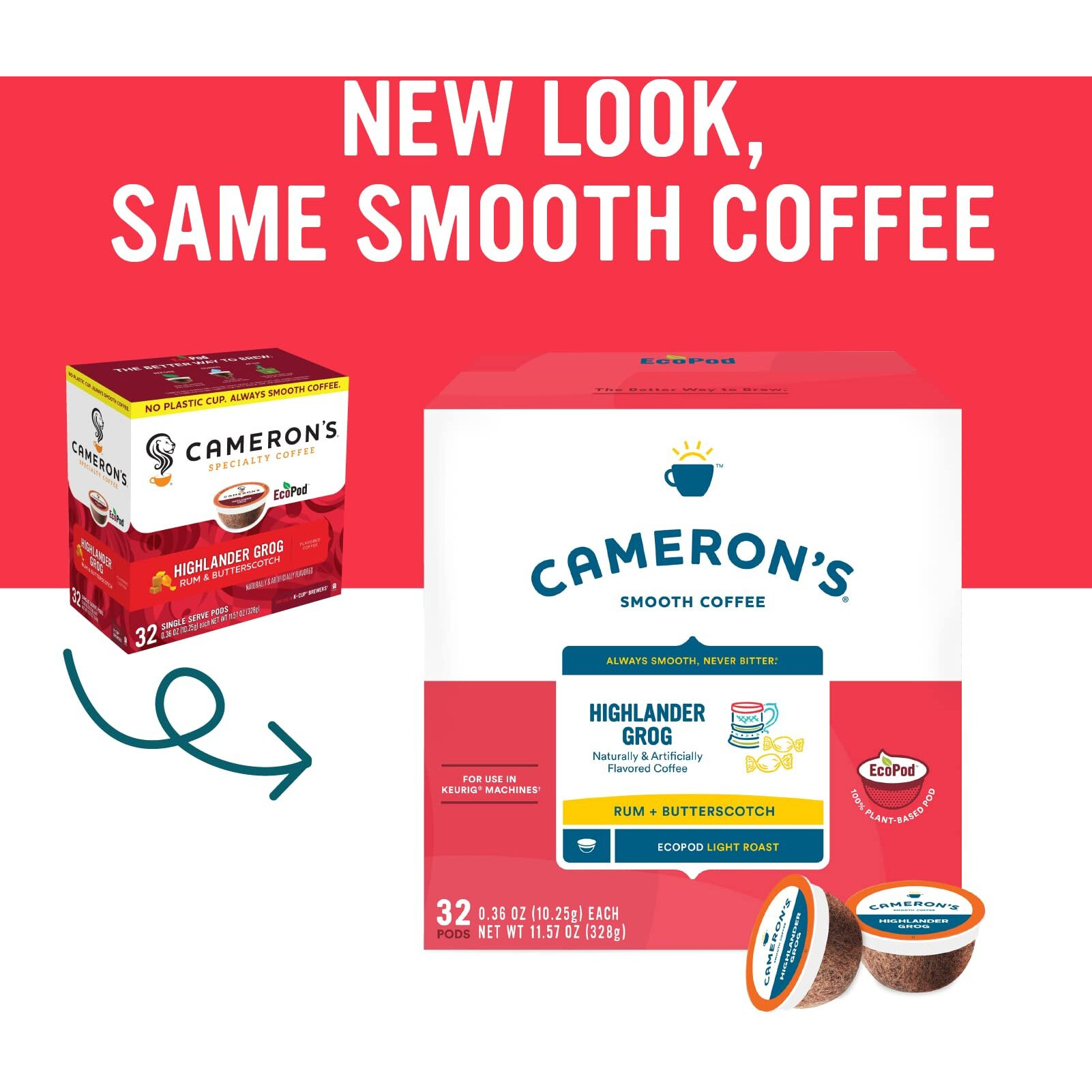 Cameron's Coffee Single Serve Pods, Flavored, Highlander Grog, 32 Count