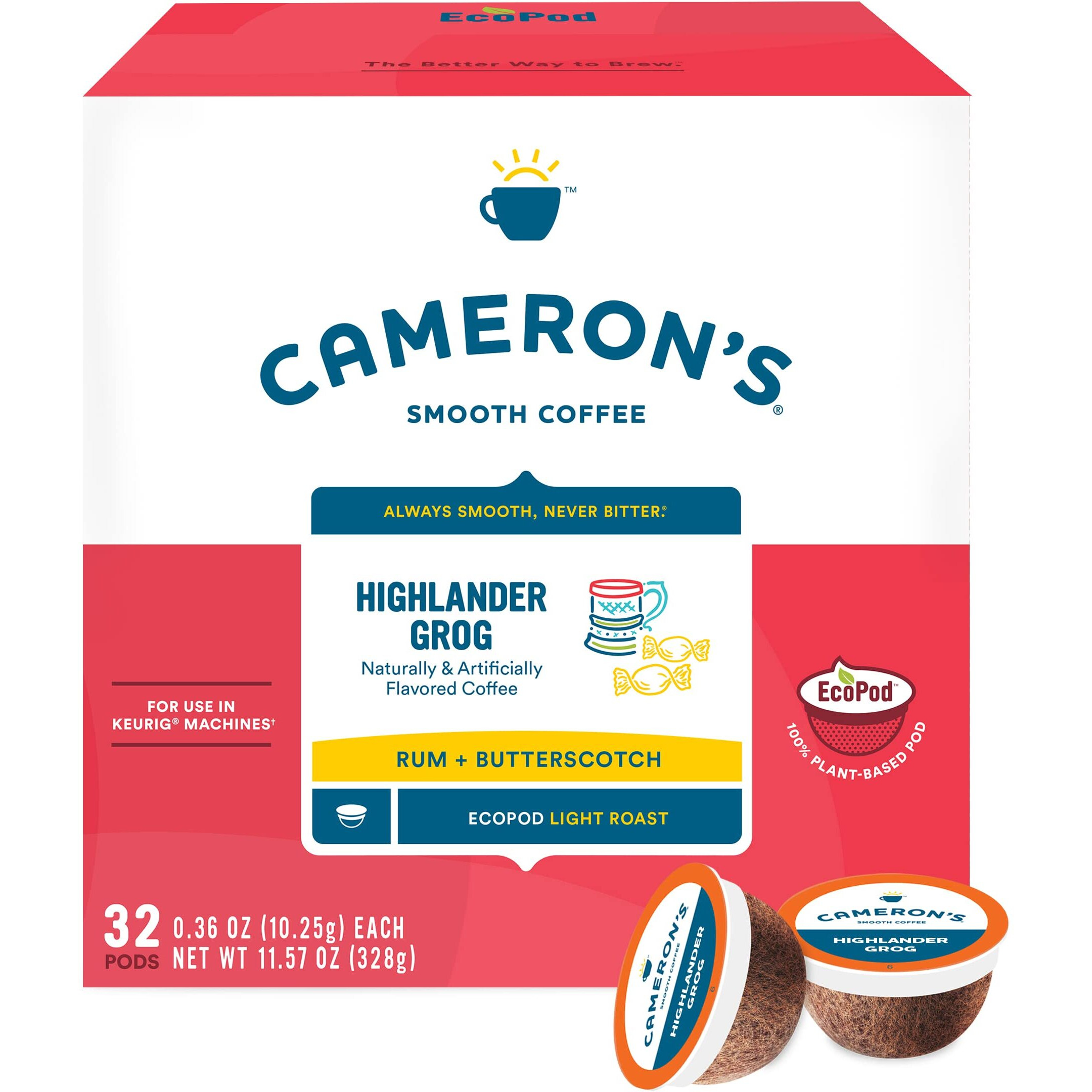 Cameron's Coffee Single Serve Pods, Flavored, Highlander Grog, 32 Count