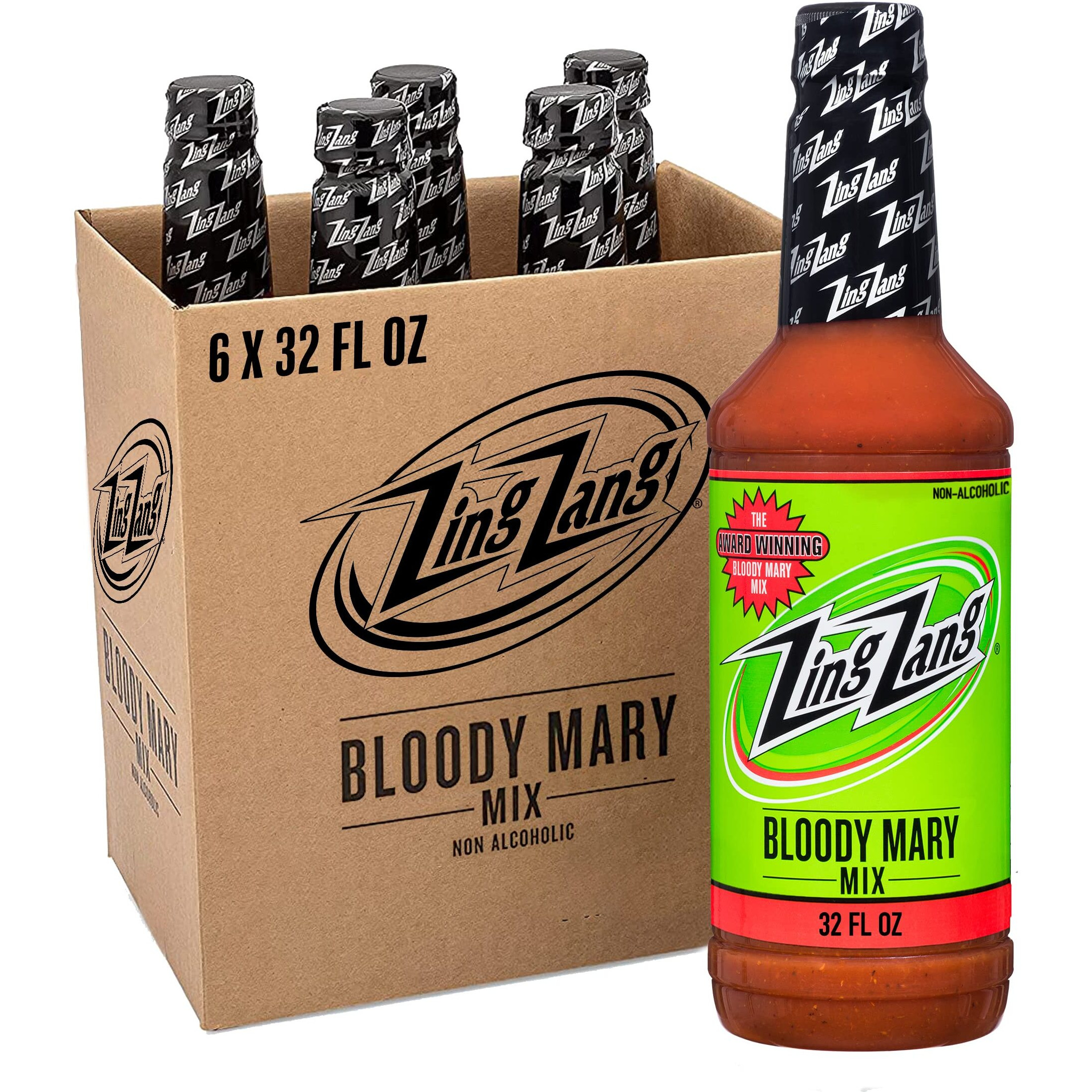 Zing Zang Bloody Mary Mix, Non-Alcoholic Cocktail Mixer With A Bold-Tasting Seven Vegetable Juice And Spice Blend, 32 Fl Oz Bottles (Pack Of 6)