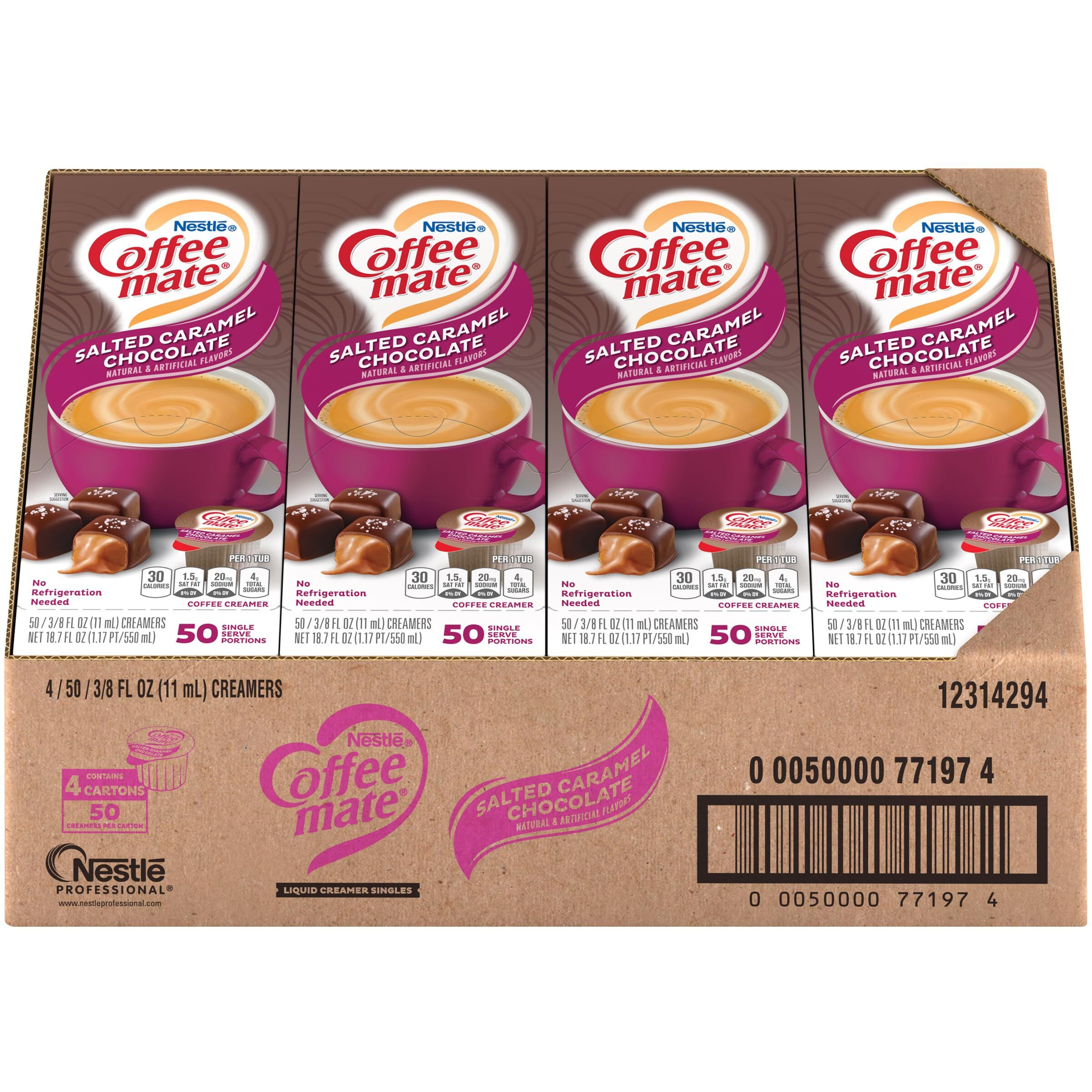Nestle Coffee Mate Coffee Creamer, Salted Caramel Chocolate, Liquid Creamer Singles, Non Dairy, No Refrigeration, Box Of 50 Singles (Pack Of 4)