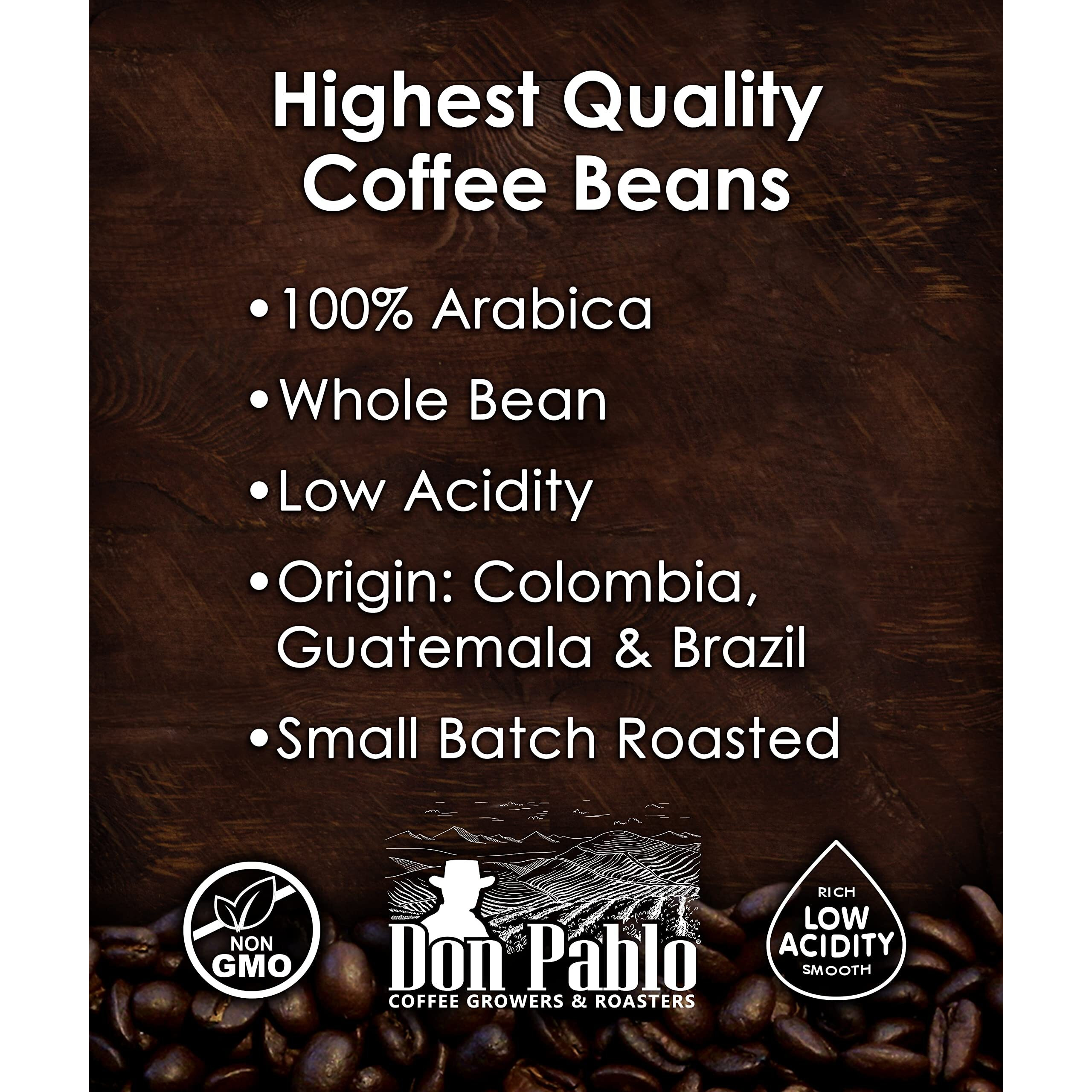 2Lb Don Pablo Gourmet Coffee - Signature Blend - Medium Dark Roast - Whole Bean Coffee - 100% Arabica Beans - Low Acidity And Non-Gmo - 2Lb Bag