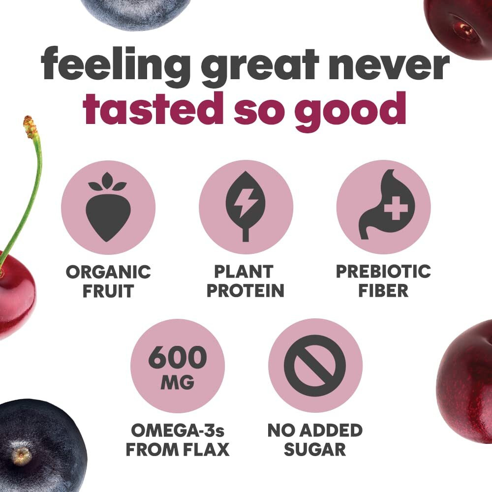 Noka Superfood Fruit Smoothie Pouches, Cherry Acai, Healthy Snacks With Flax Seed, Plant Protein And Prebiotic Fiber, Vegan And Gluten Free Snacks, Organic Squeeze Pouch, 4.22 Oz, 12 Count