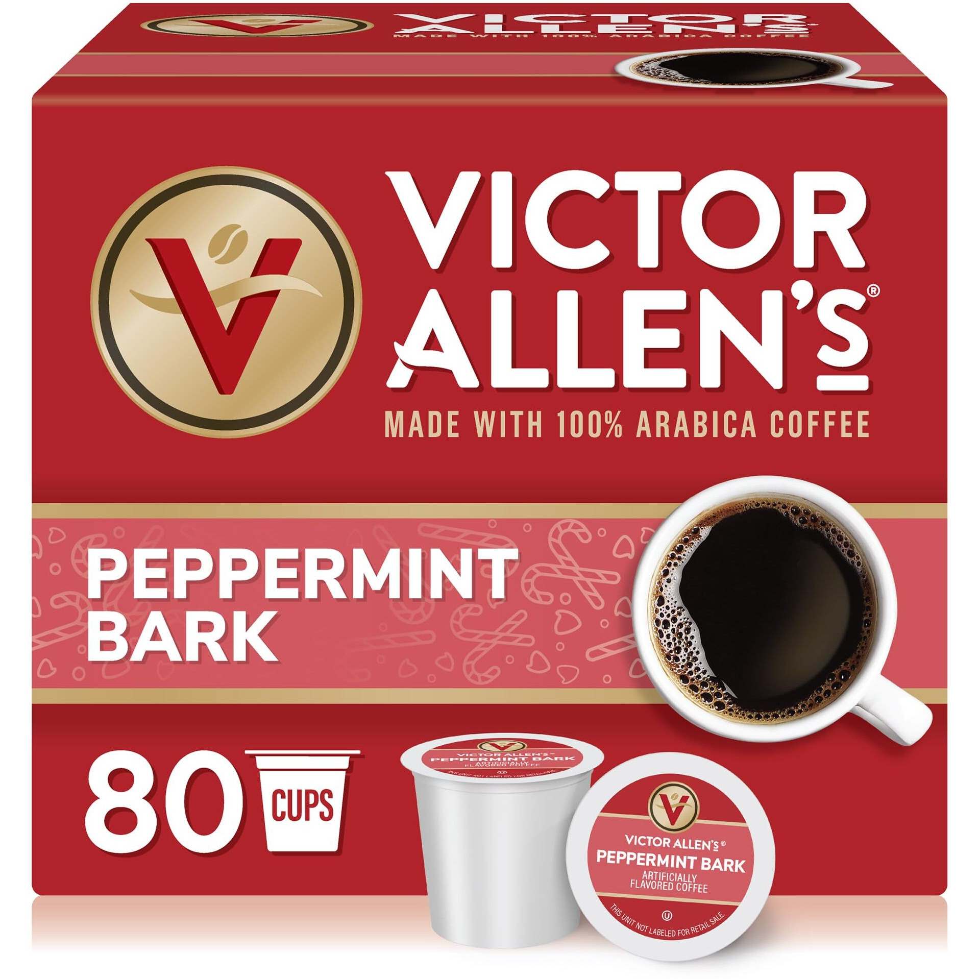 Victor Allen's Coffee Peppermint Bark Flavored, Medium Roast, 80 Count, Single Serve Coffee Pods For Keurig K-Cup Brewers