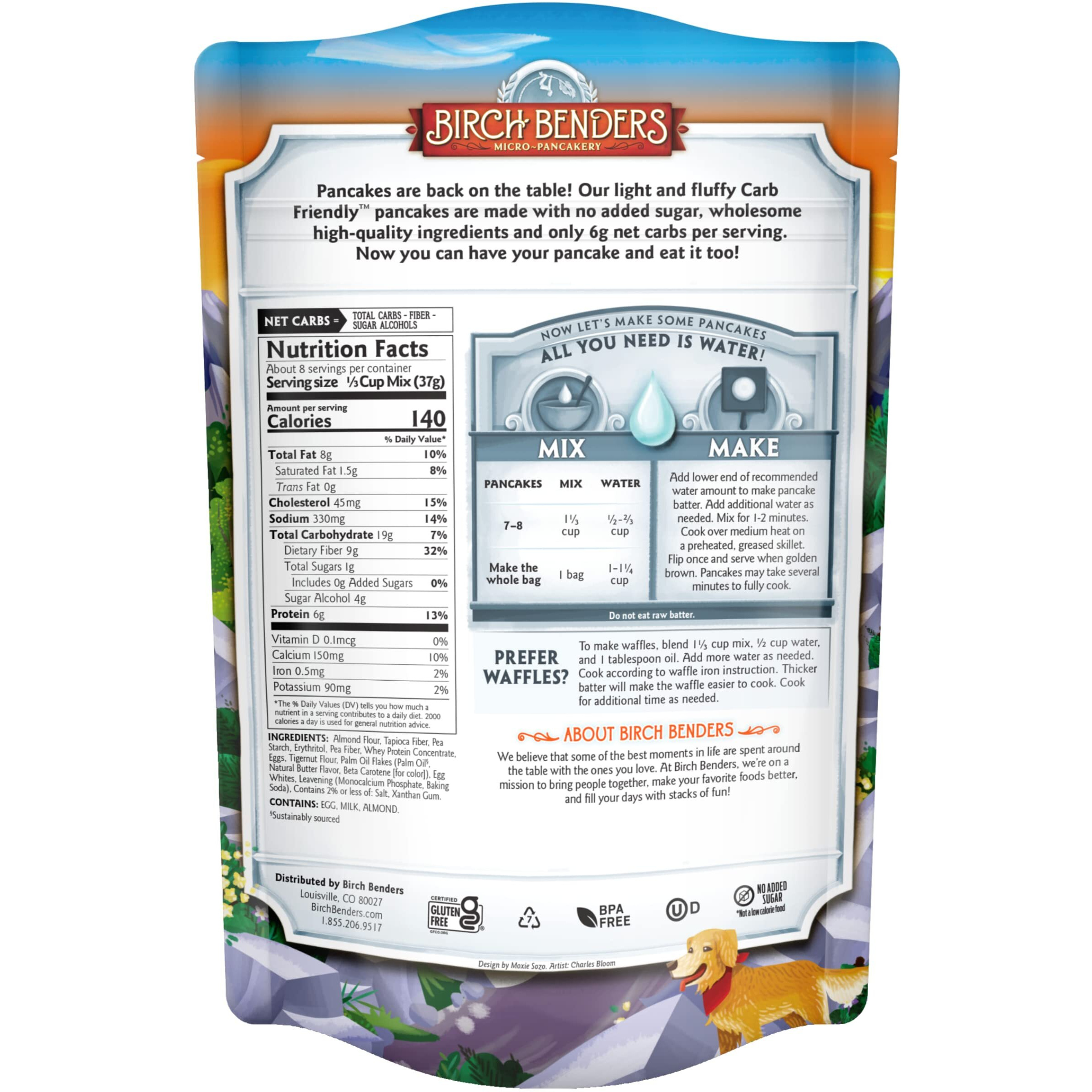 Keto Pancake & Waffle Mix By Birch Benders, High Protein, Gluten-Free, Made With Almond, Just Add Water, 10 Oz (Pack Of 3)