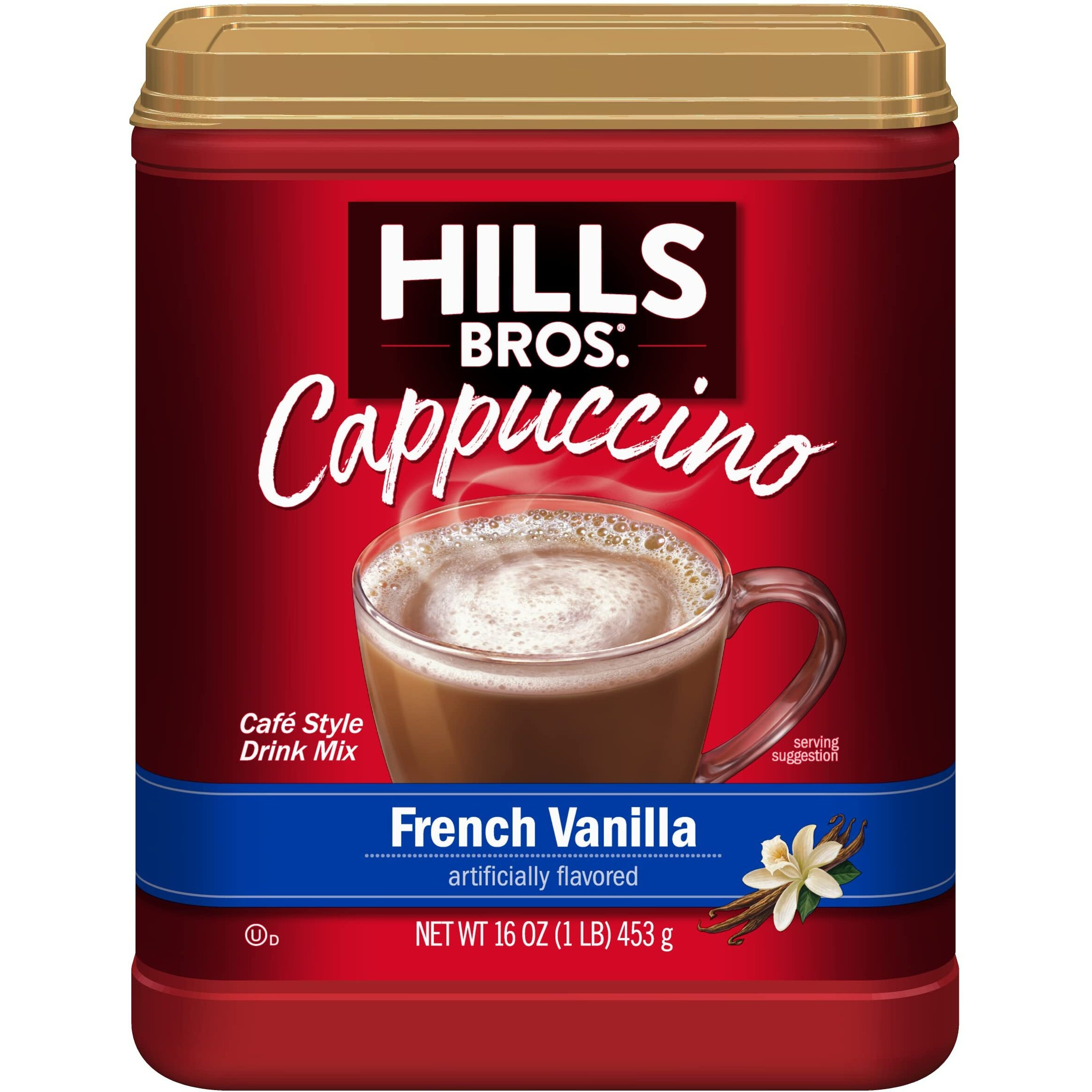 Hills Bros. Instant Cappuccino Mix, French Vanilla - Easy To Use, Enjoy Coffeehouse Flavor From Home - Decadent Cappuccino With A Hint Of Sweetness And Vanilla In Light Coffee, 16 Ounce (Pack Of 6)
