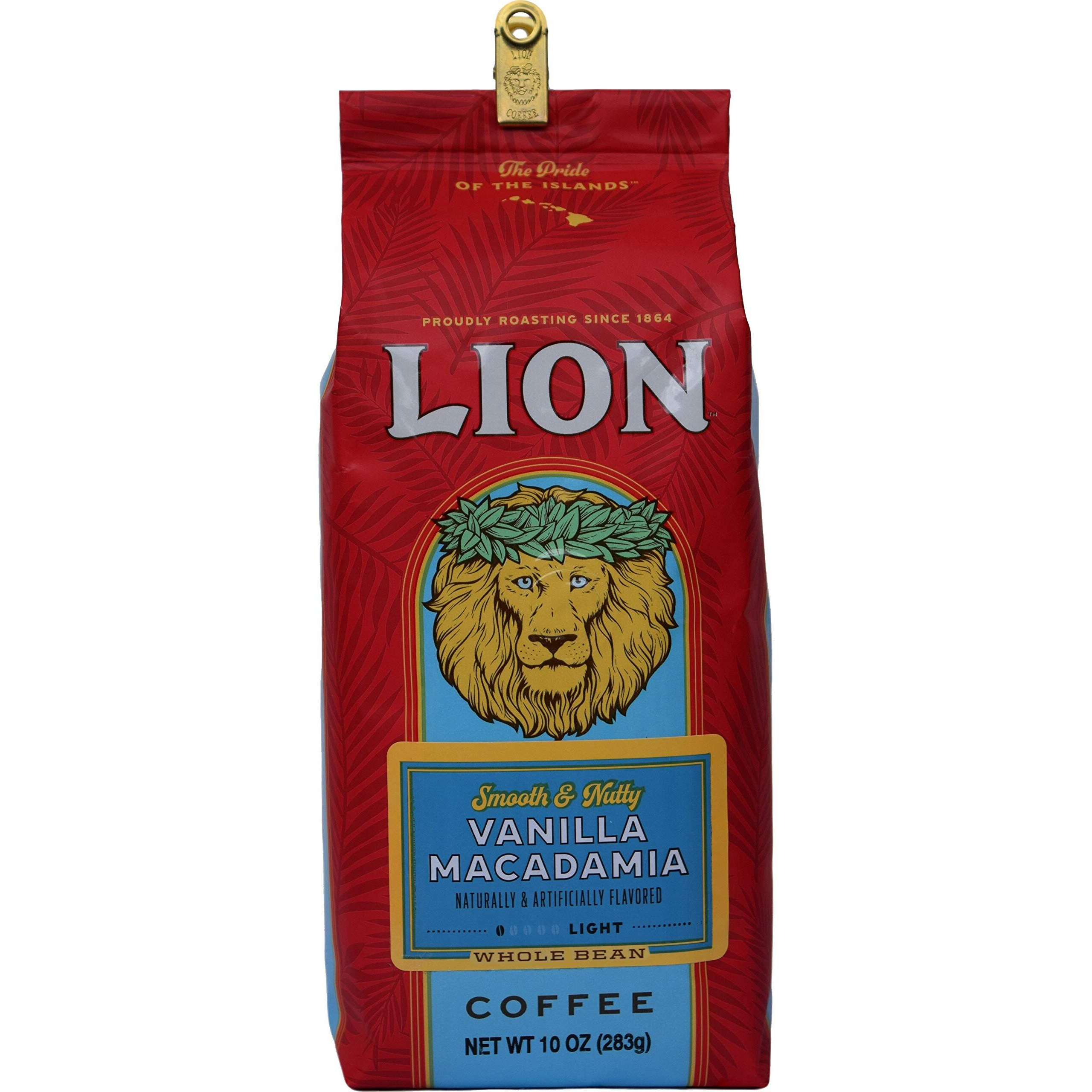 Lion Coffee Vanilla Macadamia Flavored Whole Bean Coffee, Light Roast, A Taste Of Aloha - 10 Ounce Bag