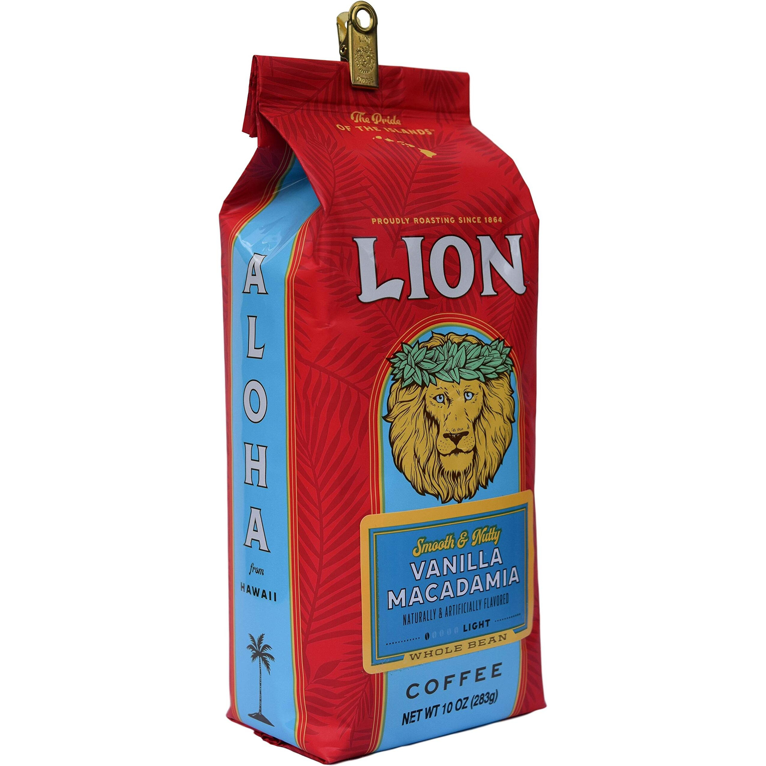 Lion Coffee Vanilla Macadamia Flavored Whole Bean Coffee, Light Roast, A Taste Of Aloha - 10 Ounce Bag