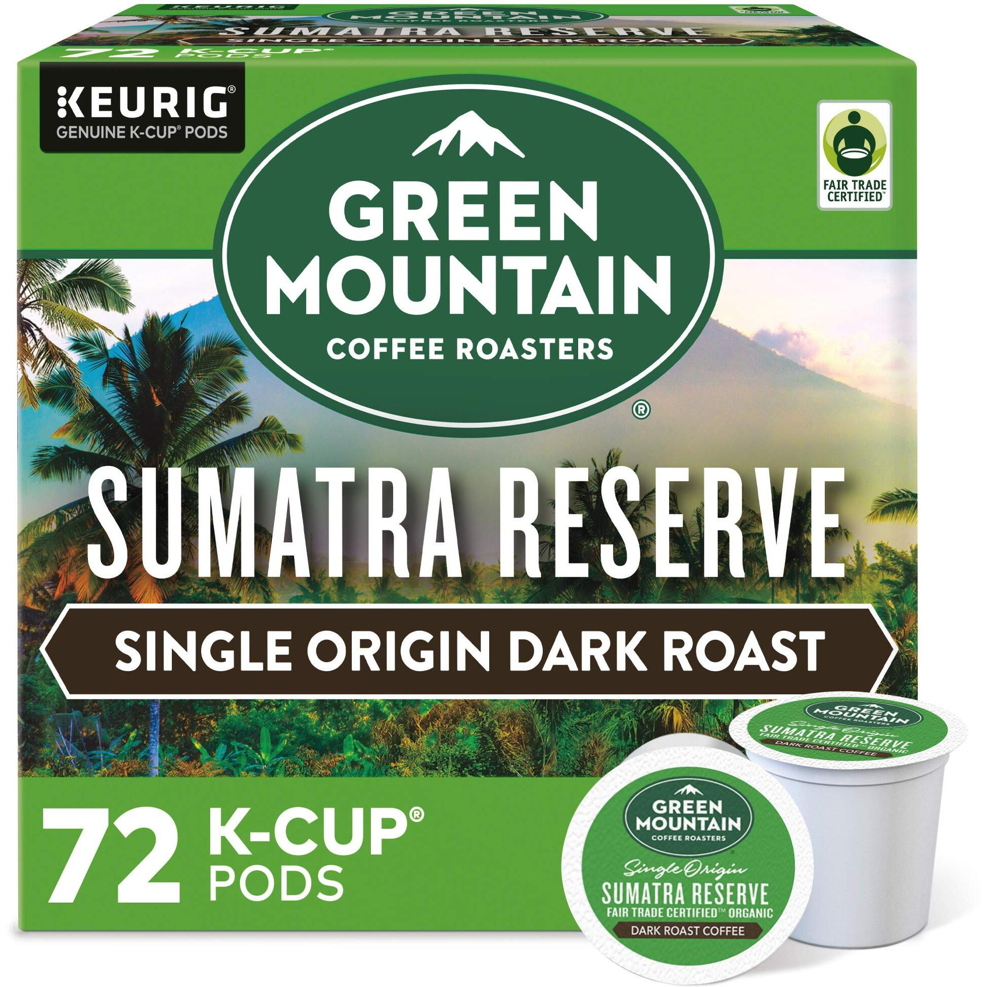 Green Mountain Coffee Roasters Sumatra Reserve Keurig Single-Serve K-Cup Pods, Dark Roast Coffee, 72 Count (6 Packs Of 12)