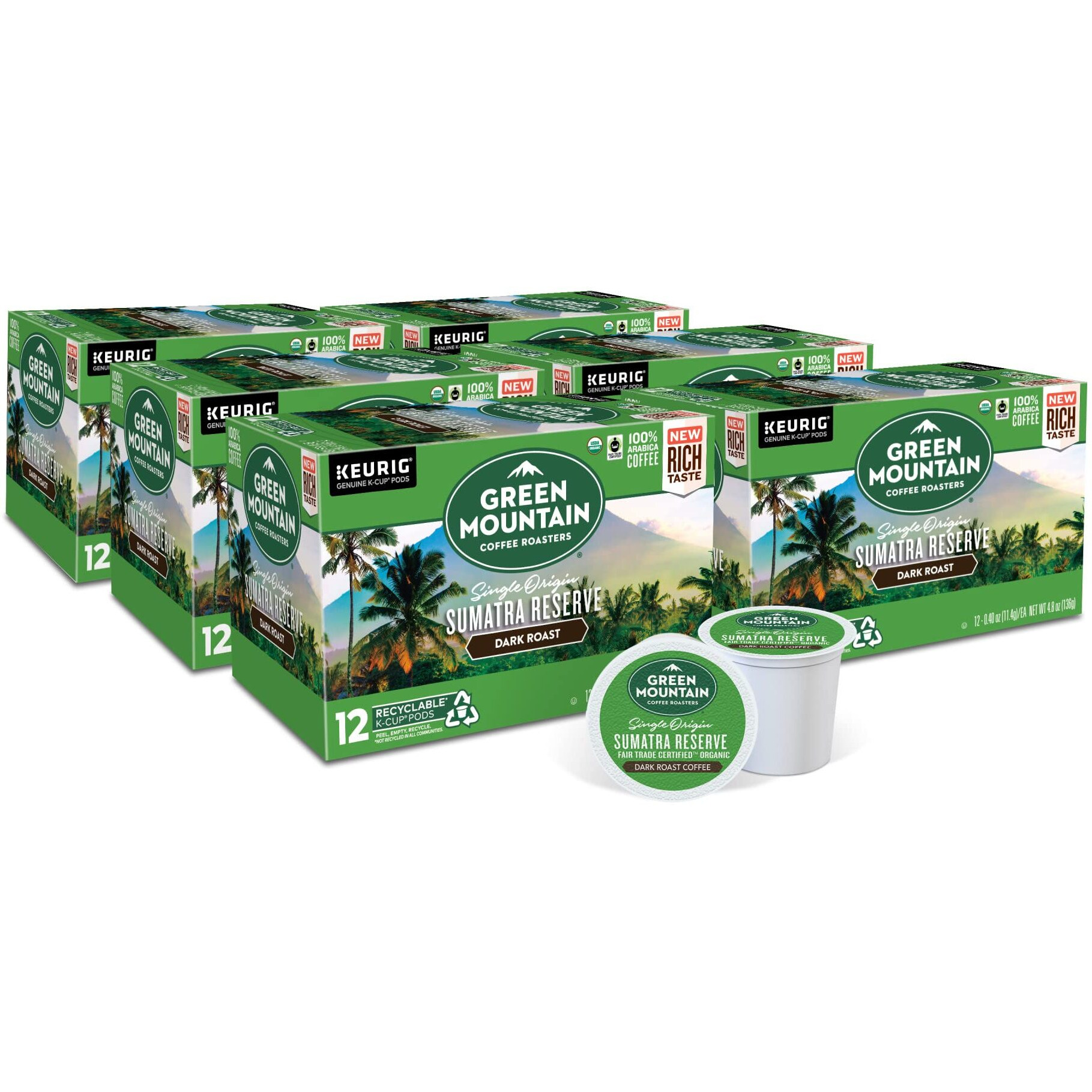 Green Mountain Coffee Roasters Sumatra Reserve Keurig Single-Serve K-Cup Pods, Dark Roast Coffee, 72 Count (6 Packs Of 12)
