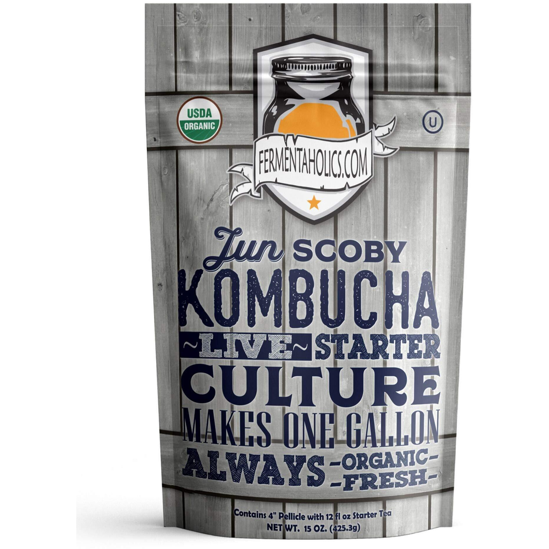 Jun Kombucha Starter Culture - Usda Certified Organic Jun Scoby & Starter Tea - Makes 1 Gallon - Brewed With Organic Green Tea & Honey - Brew Jun Tea