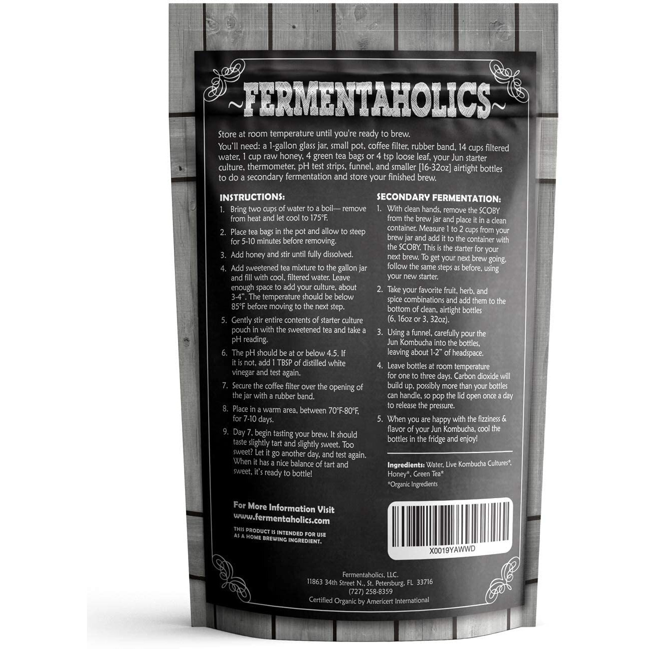 Jun Kombucha Starter Culture - Usda Certified Organic Jun Scoby & Starter Tea - Makes 1 Gallon - Brewed With Organic Green Tea & Honey - Brew Jun Tea