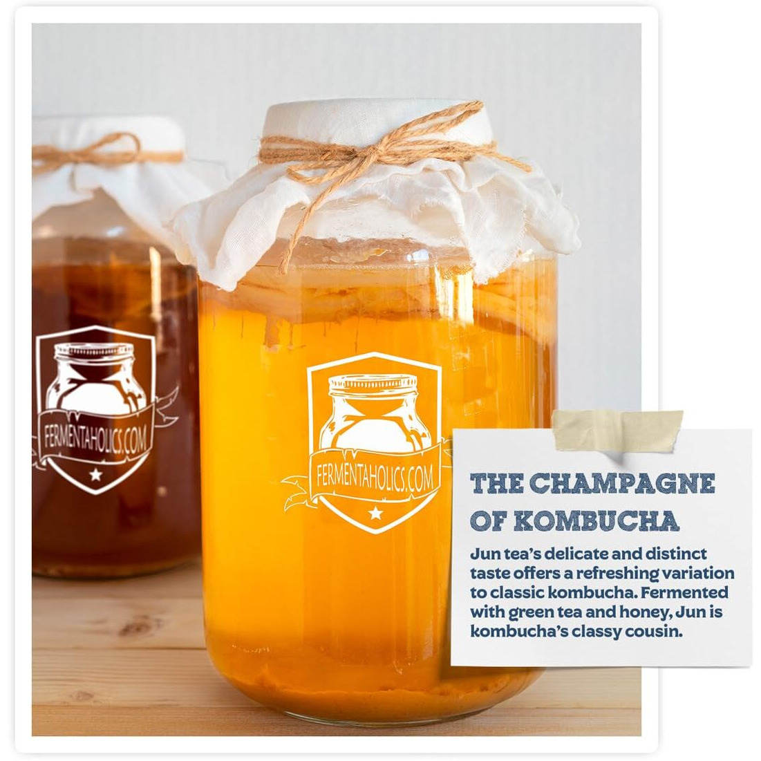 Jun Kombucha Starter Culture - Usda Certified Organic Jun Scoby & Starter Tea - Makes 1 Gallon - Brewed With Organic Green Tea & Honey - Brew Jun Tea