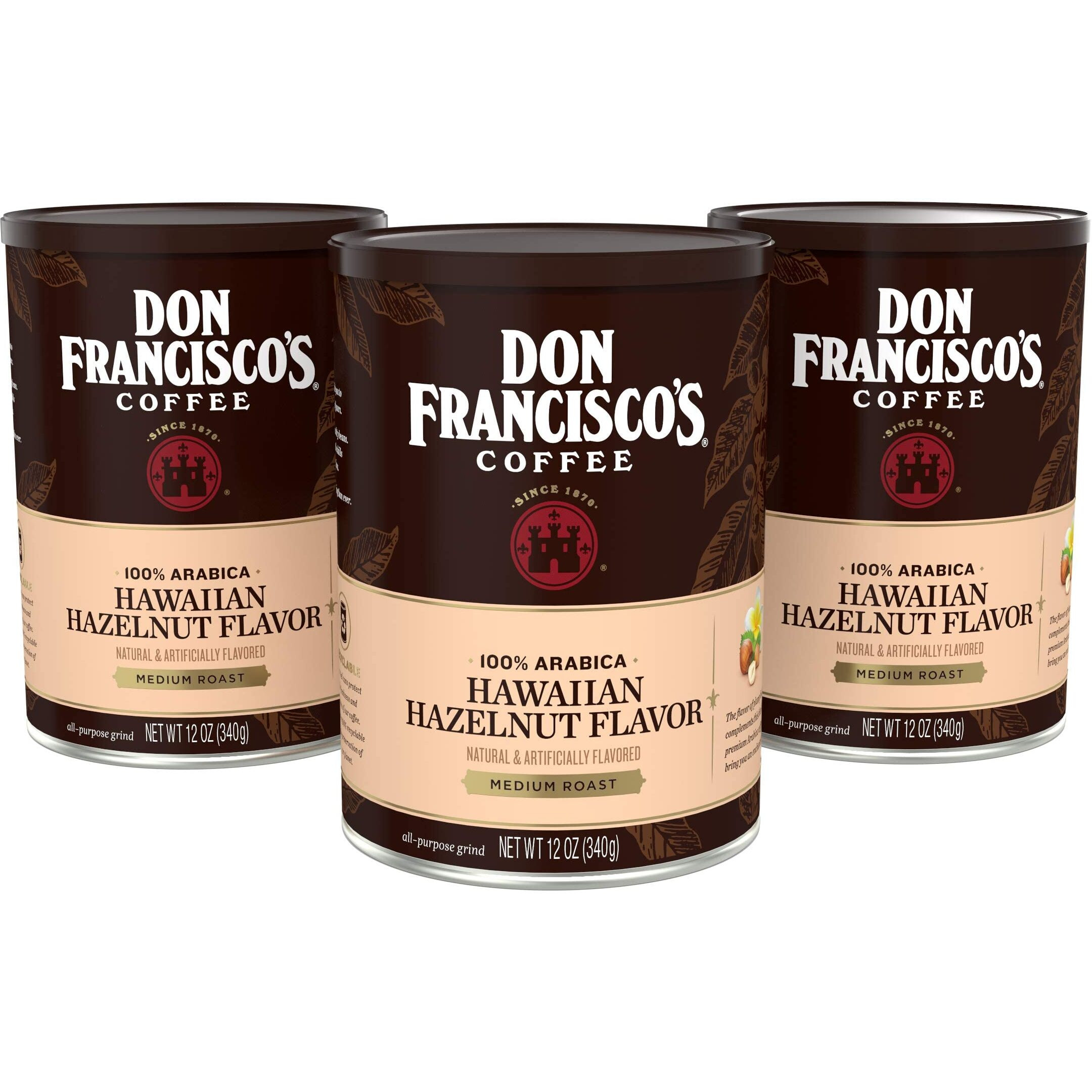 Don Francisco's Hawaiian Hazelnut Flavored Ground Coffee (3 X 12 Oz Cans)