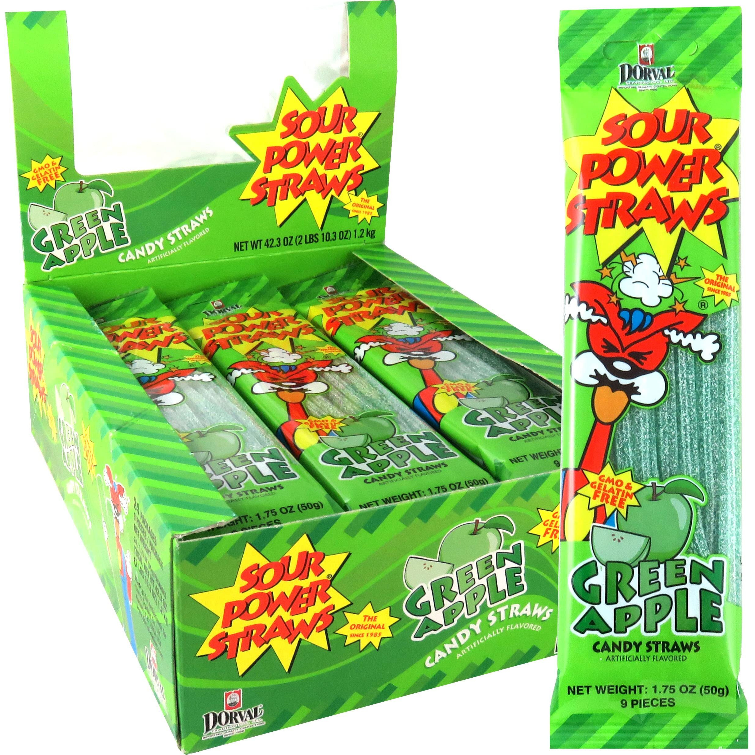 Sour Power, Candy Straws 1.75 (Pack Of 24), Green Apple, 42 Ounce