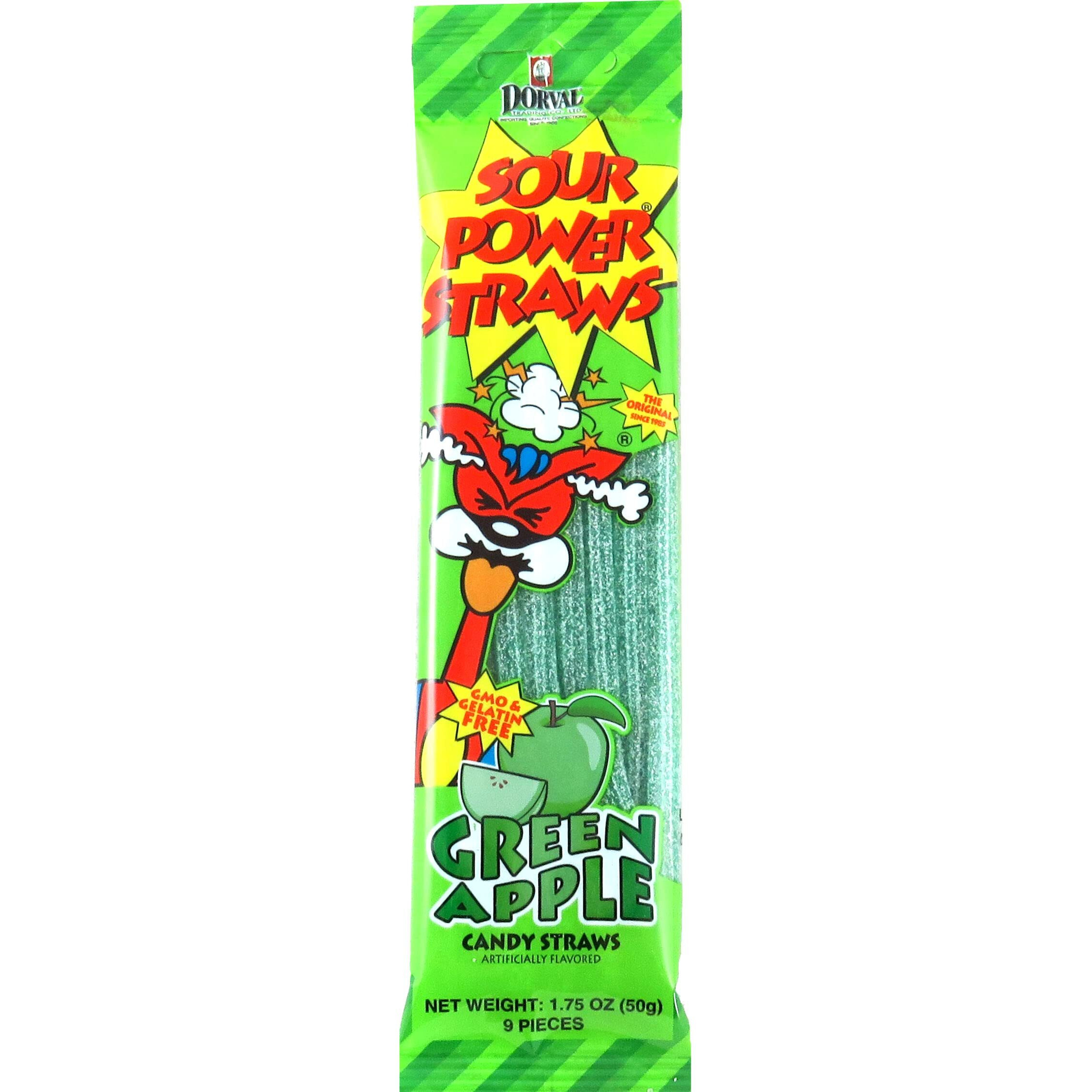 Sour Power, Candy Straws 1.75 (Pack Of 24), Green Apple, 42 Ounce