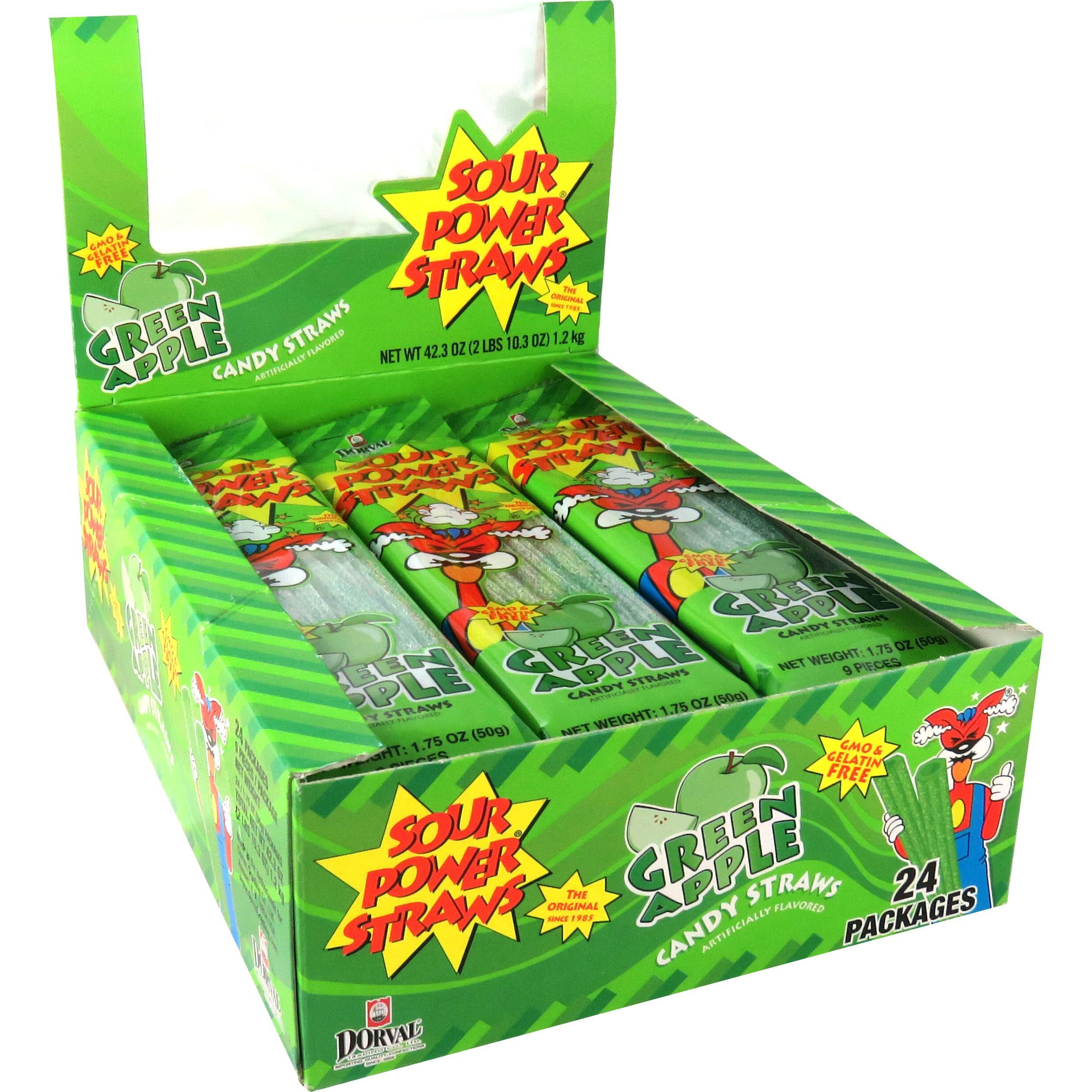 Sour Power, Candy Straws 1.75 (Pack Of 24), Green Apple, 42 Ounce