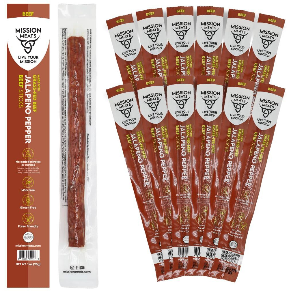Tasty & Spicy Non-Gmo Grass-Fed Beef Sticks Gluten Free Msg Free Nitrate Nitrite Free Paleo Snacks Keto Healthy Natural Meat Sticks 12 Piece