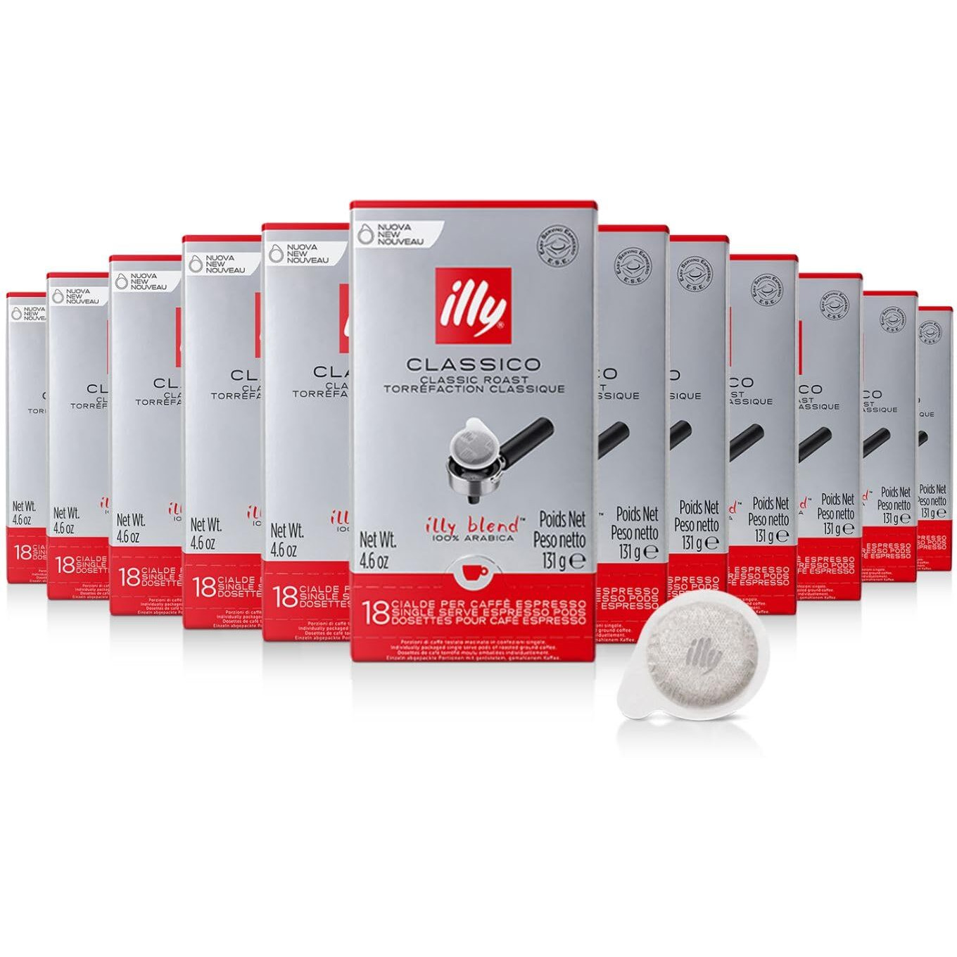 Illy E.S.E. Coffee - Single-Serve Coffee Capsules & Pods - Classico Medium Roast - Notes Of Chocolate & Caramel - For E.S.E Coffee Machines - Extraordinary Aroma & Body - 18 Count, 12 Pack