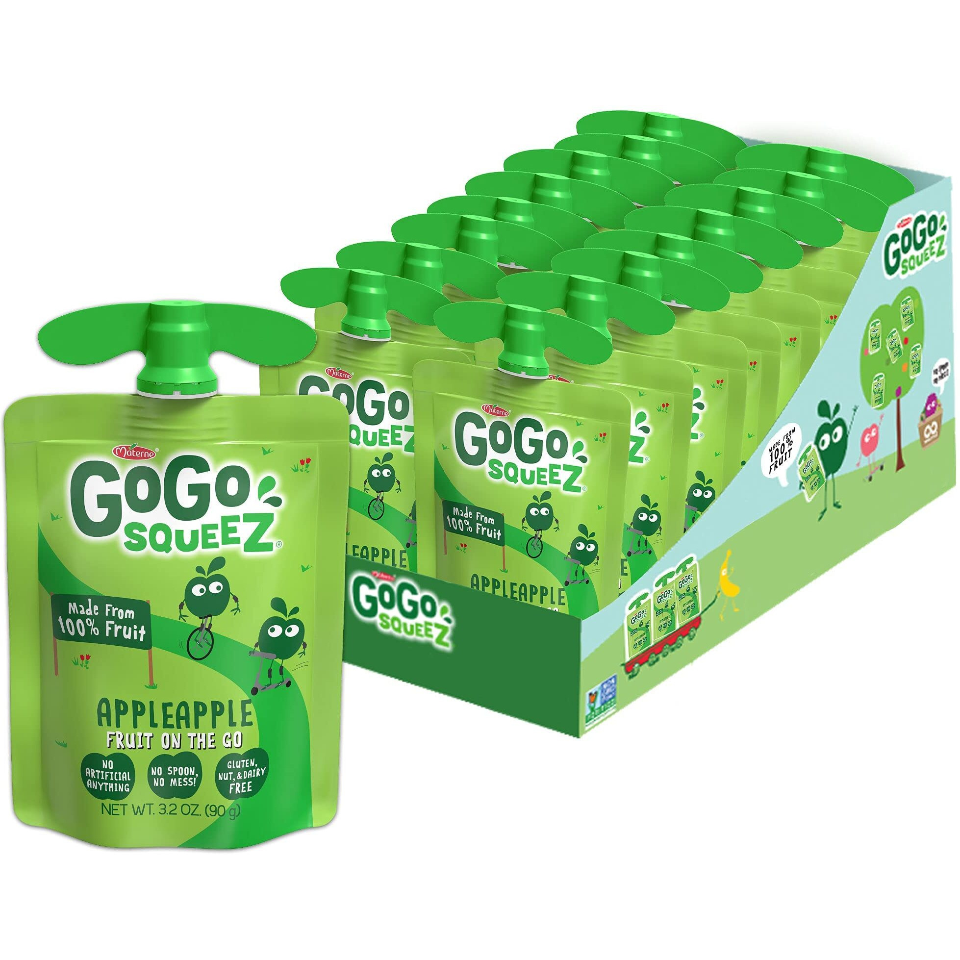 Gogo Squeez Fruit On The Go, Apple Apple, 3.2 Oz (Pack Of 18), Unsweetened Fruit Snacks For Kids, Gluten Free, Nut And Dairy Free, Recloseable Cap, Bpa Free Pouches