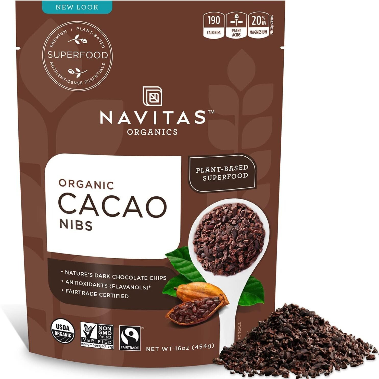 Navitas Organics Raw Cacao Nibs, 16Oz. Bag, 15 Servings - Organic, Non-Gmo, Fair Trade, Gluten-Free