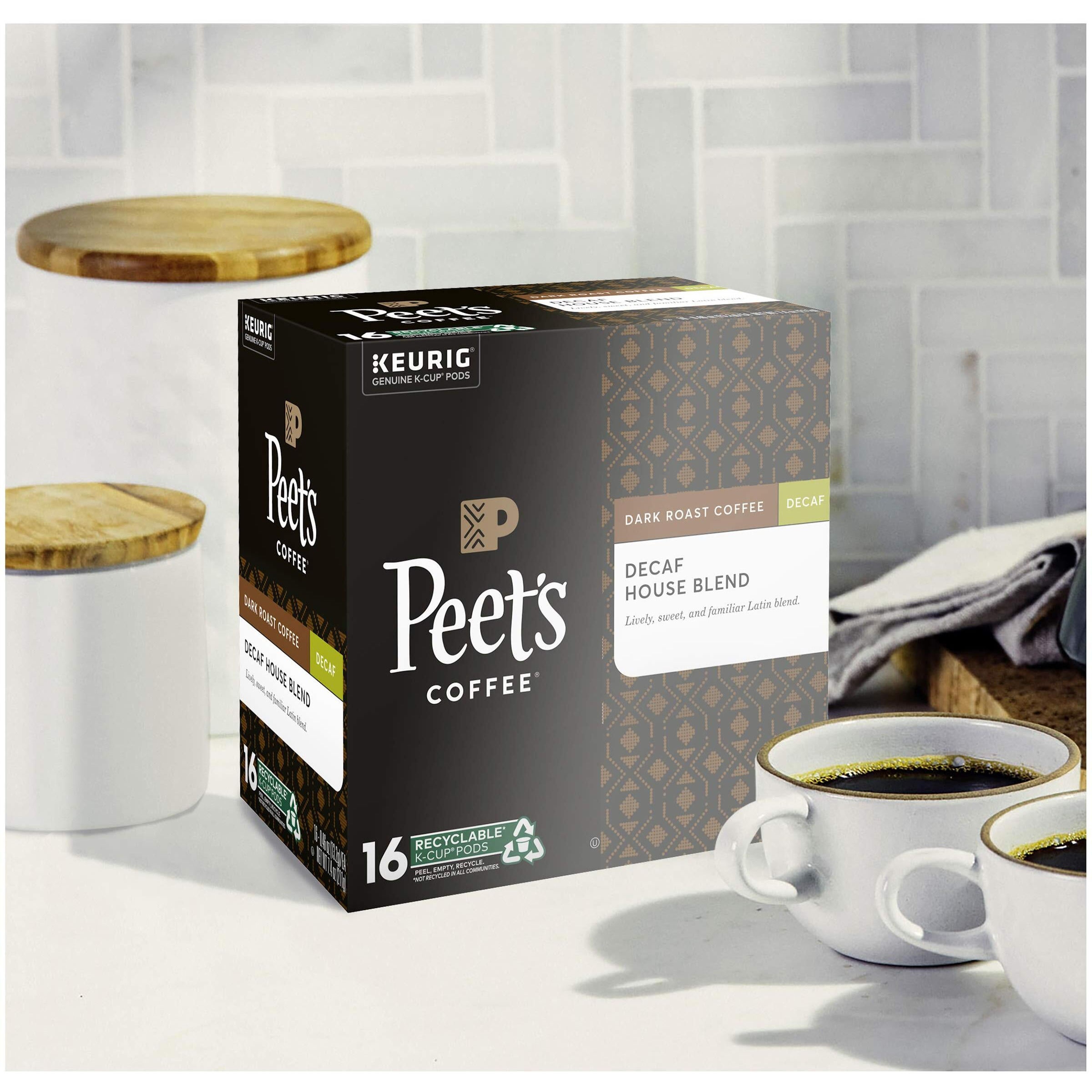 Peet's Coffee Decaf House Blend, Dark Roast, 16 Count Single Serve K-Cup Decaffeinated Coffee Pods For Keurig Coffee Maker