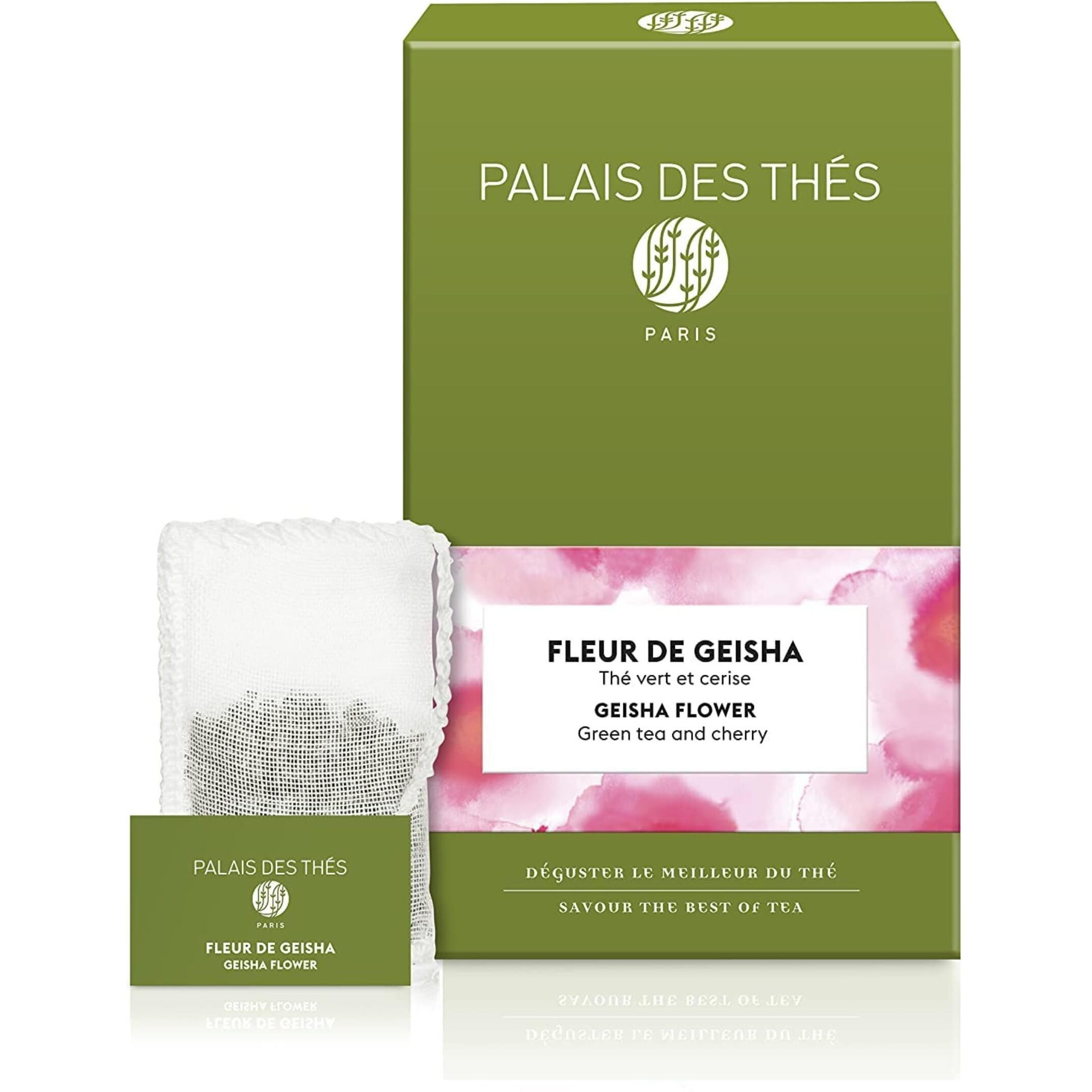 Palais Des Th  S - Fleur De Geisha - Premium Green Tea With Cherry Blossom Flavors - 20 Count Biodegradable Tea Bags Box