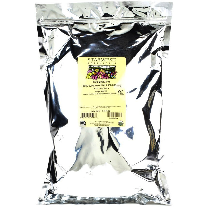 Starwest Botanicals Organic Red Rose Buds & Petals Whole, 1 Pound Bag