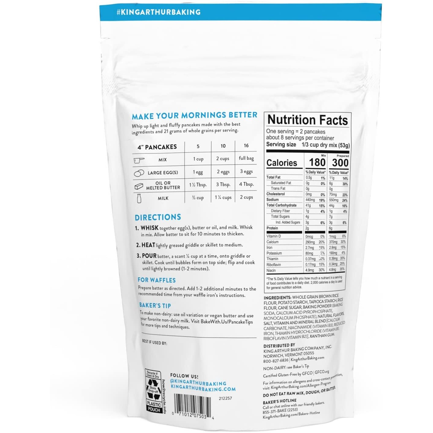 King Arthur, Gluten Free Classic Pancake Mix, Certified Gluten-Free, Non-Gmo Project Verified, Certified Kosher, 15 Ounce (Pack Of 6) - Packaging May Vary