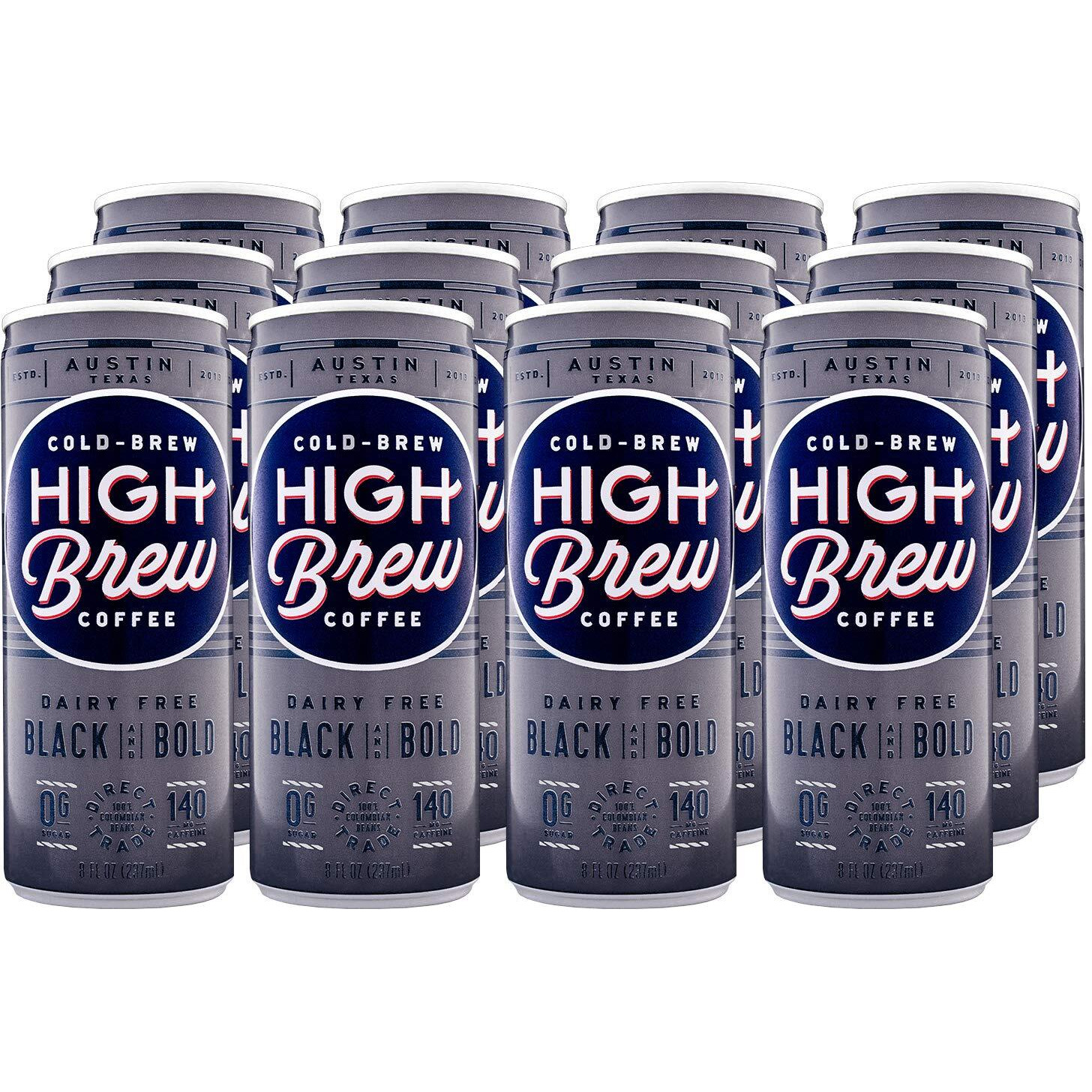 High Brew Coffee Cold Brew Coffee + Protein, Black And Bold, 8 Oz Can, 12/Pack