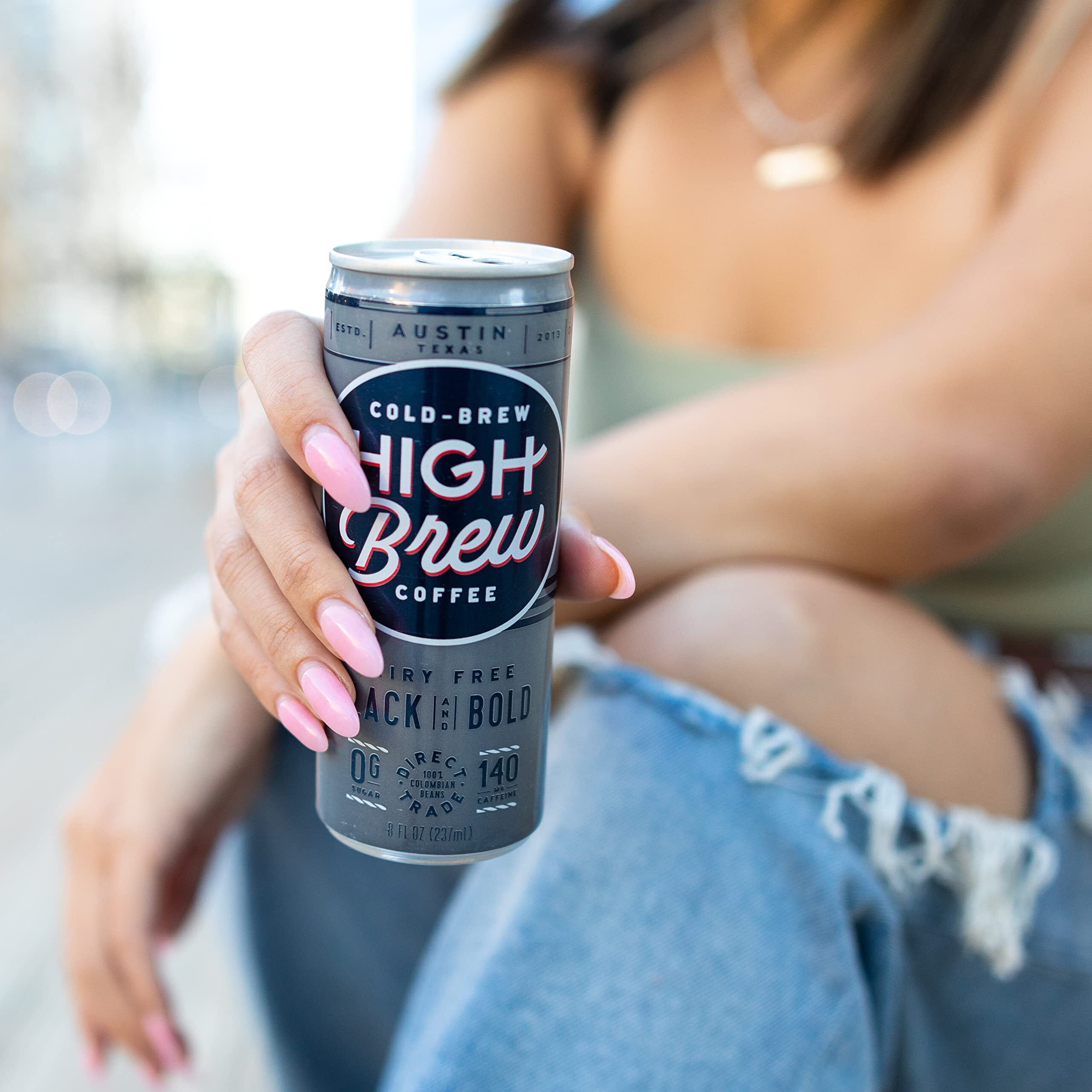 High Brew Coffee Cold Brew Coffee + Protein, Black And Bold, 8 Oz Can, 12/Pack