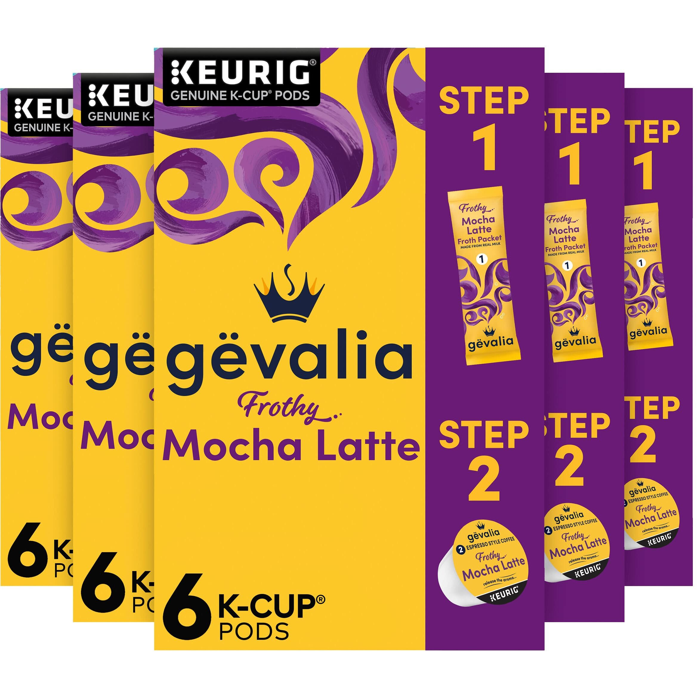 Gevalia Frothy 2-Step Mocha Latte Espresso K-Cup Coffee Pods & Froth Packets Kit, 6 Count (Pack Of 6)