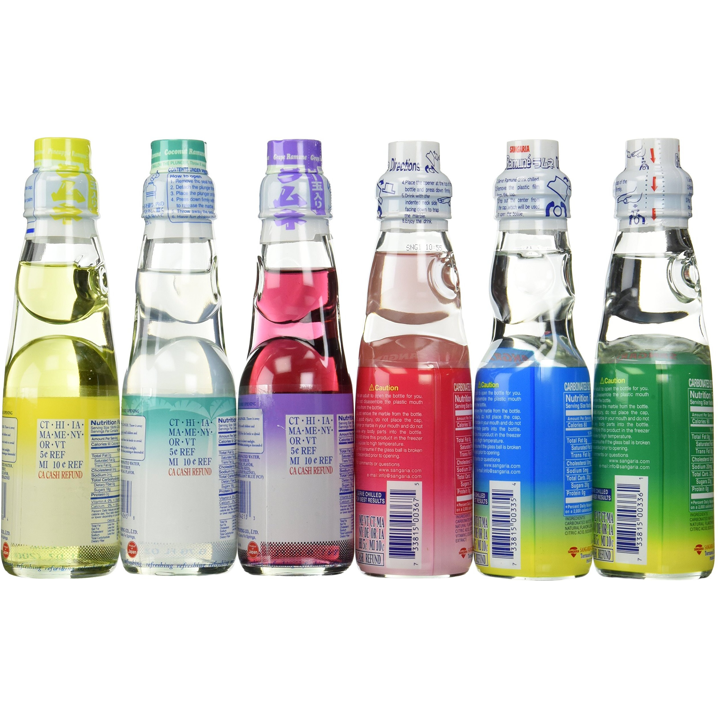 Ramune Japanese Soft Drink Mix Variety 6 Flavors 6 Bottles